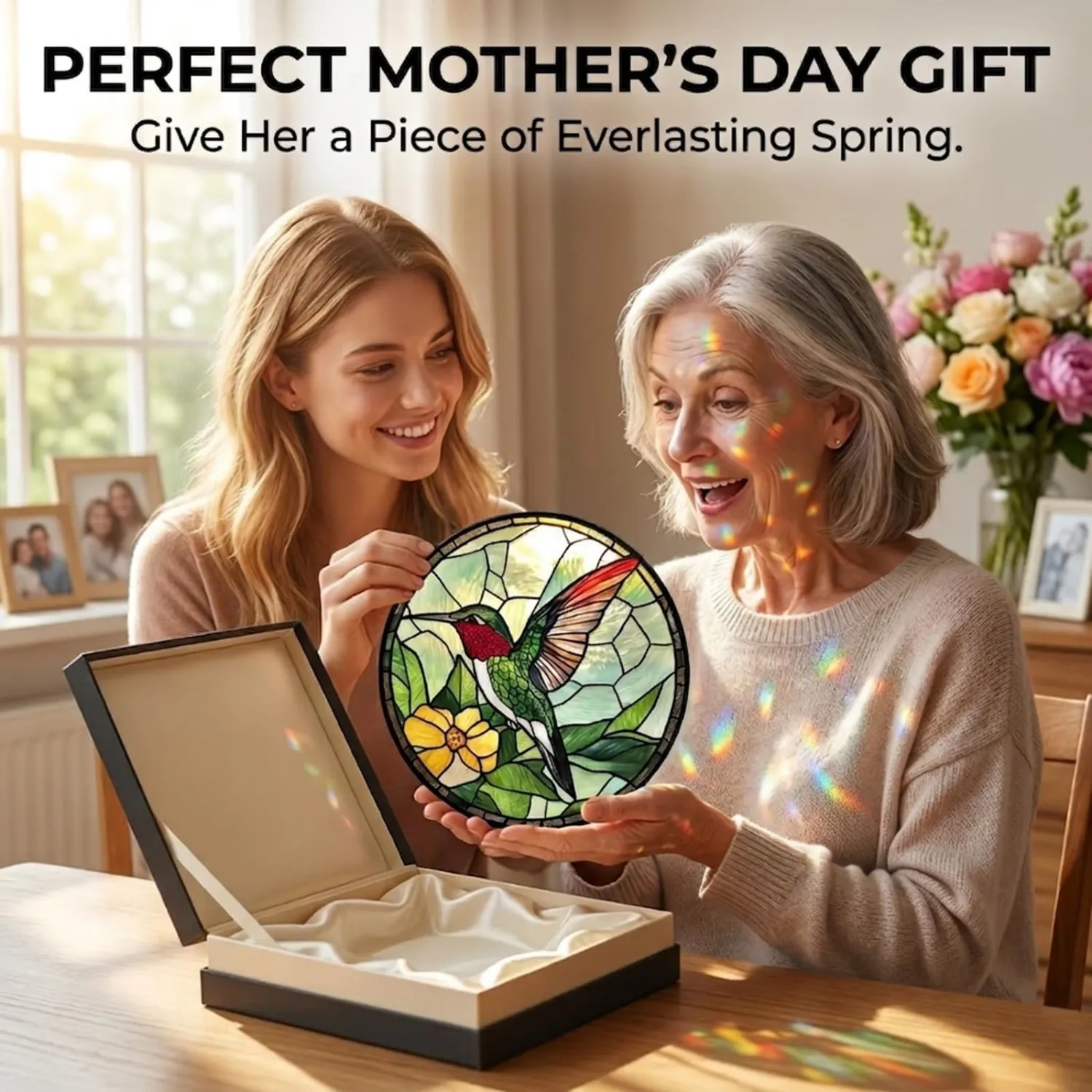 Hummingbird Flower Suncatcher Sun Catchers Indoor Window Gifts for Mom 7.8"
