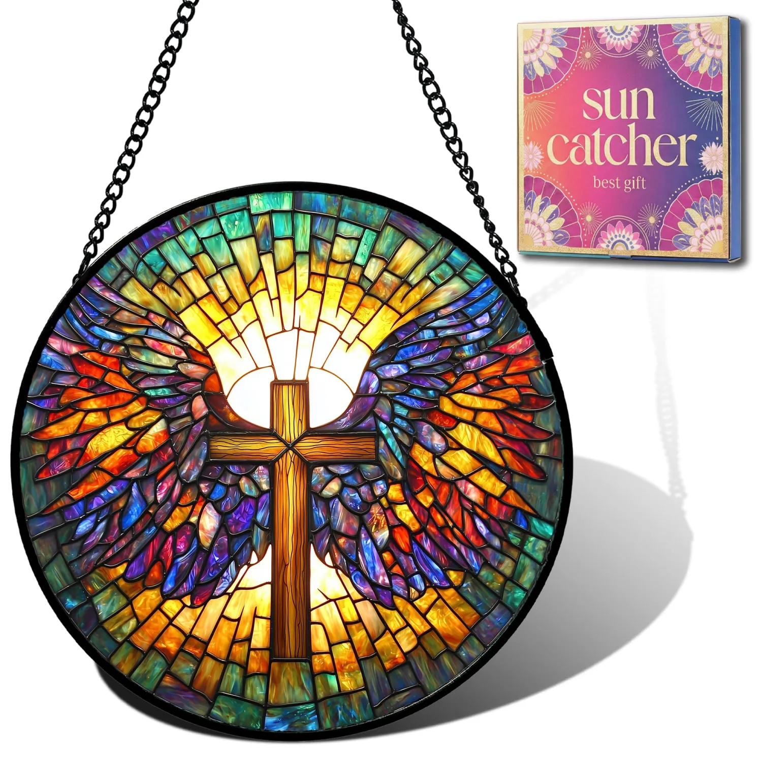 Cross Angel Wings Suncatcher Sun Catchers Indoor Window Gift for Women 7.8"