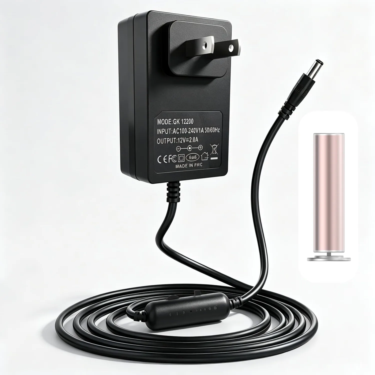 12V/2A Adapter for Electric Foot Callus Remover with Stepless Speed Control and Forward/Reverse, Cable Length 1.5M/4.92Ft, Universal Adapter for APRELM and Other Brands
