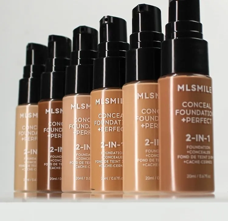 2-in-1 Concealer Foundation, 20ml, Long-Lasting Waterproof Coverage, Black Pump Bottle (02#, 20ml)