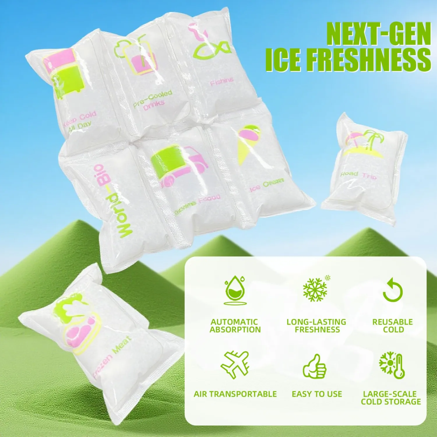 WORLD-BIO Dry Ice Packs for Shipping & Coolers, Shipping Ice Sheets for Coolers Reusable, Long Lasting Dry Ice for Shipping Food, Keep Food Drink Cold,17'' X 9.3'' 96 Cells