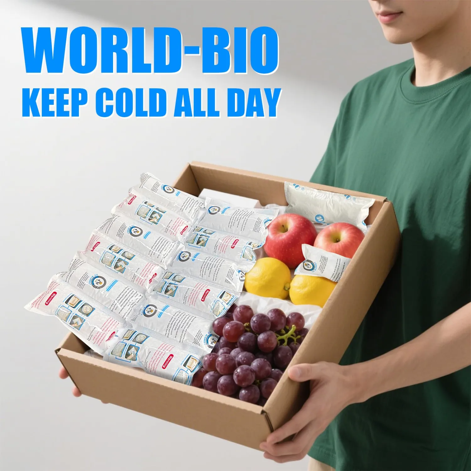 WORLD-BIO Ice Packs Shipping Dry Ice for Shipping Frozen Food, Flexible Cold Ice Pack Sheets for Coolers, Long Lasting Freezer Packs, Ice Pack Bulk, Automatic Cut, 4.7x2.2Inch, 48 packs