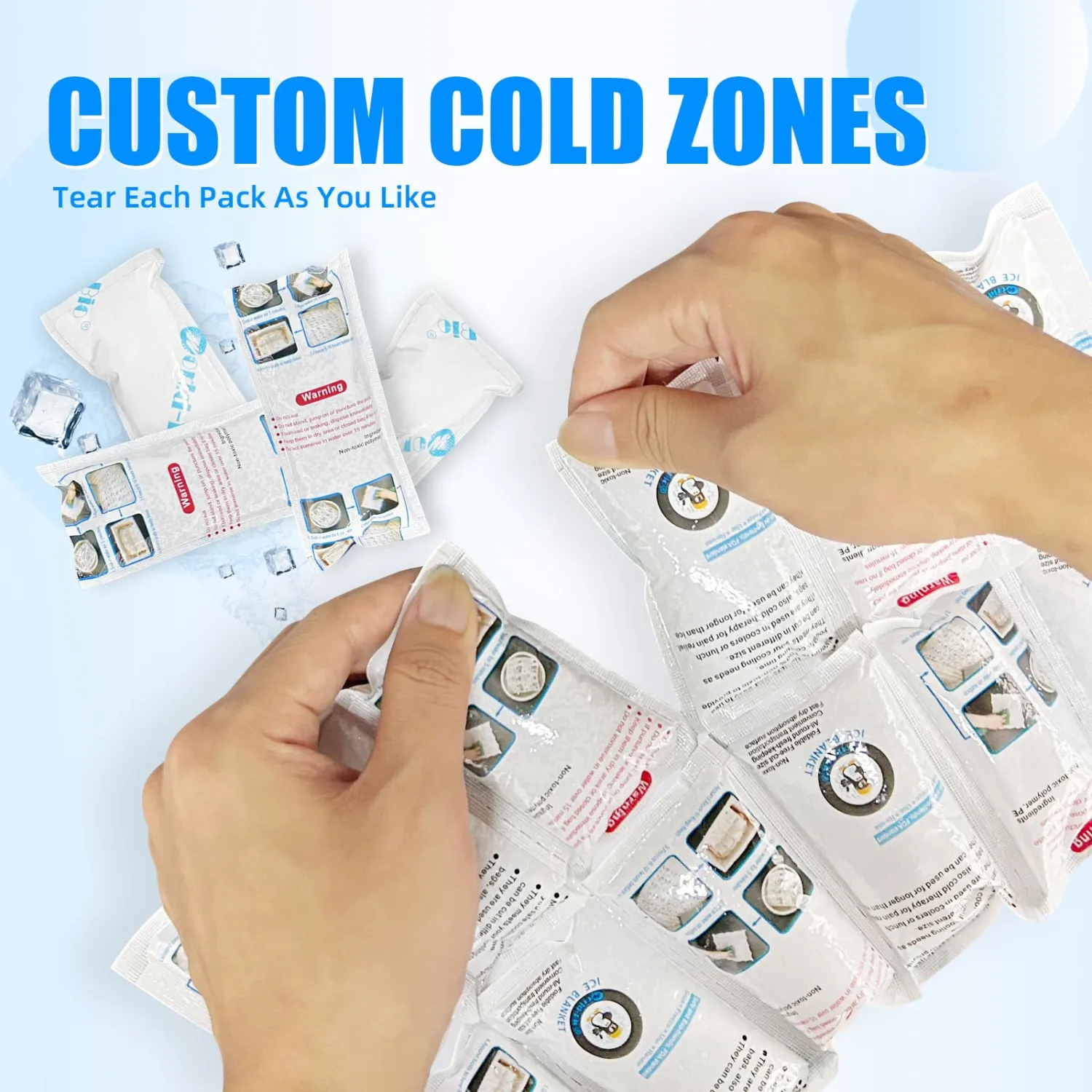 WORLD-BIO Ice Packs Shipping Dry Ice for Shipping Frozen Food, Flexible Cold Ice Pack Sheets for Coolers, Long Lasting Freezer Packs, Ice Pack Bulk, Automatic Cut, 4.7x2.2Inch, 48 packs