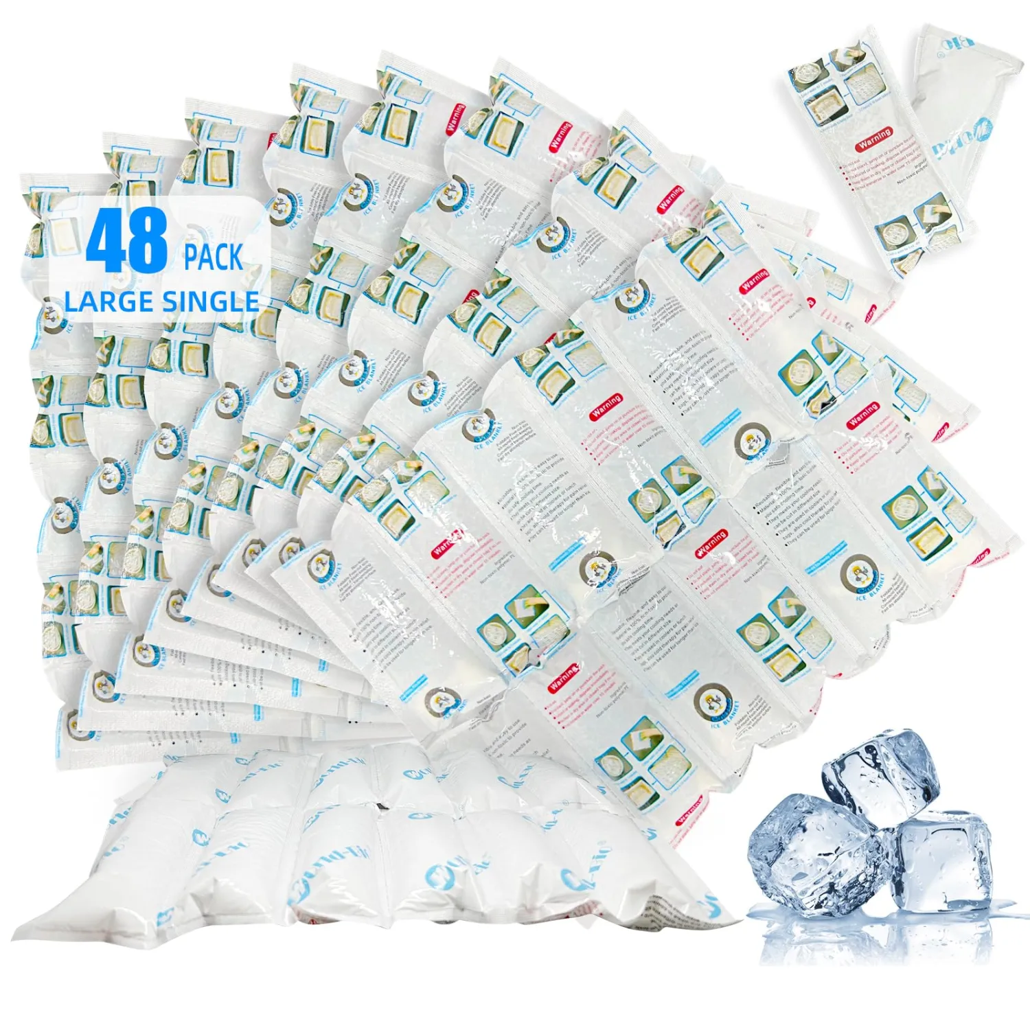 WORLD-BIO Ice Packs Shipping Dry Ice for Shipping Frozen Food, Flexible Cold Ice Pack Sheets for Coolers, Long Lasting Freezer Packs, Ice Pack Bulk, Automatic Cut, 4.7x2.2Inch, 48 packs