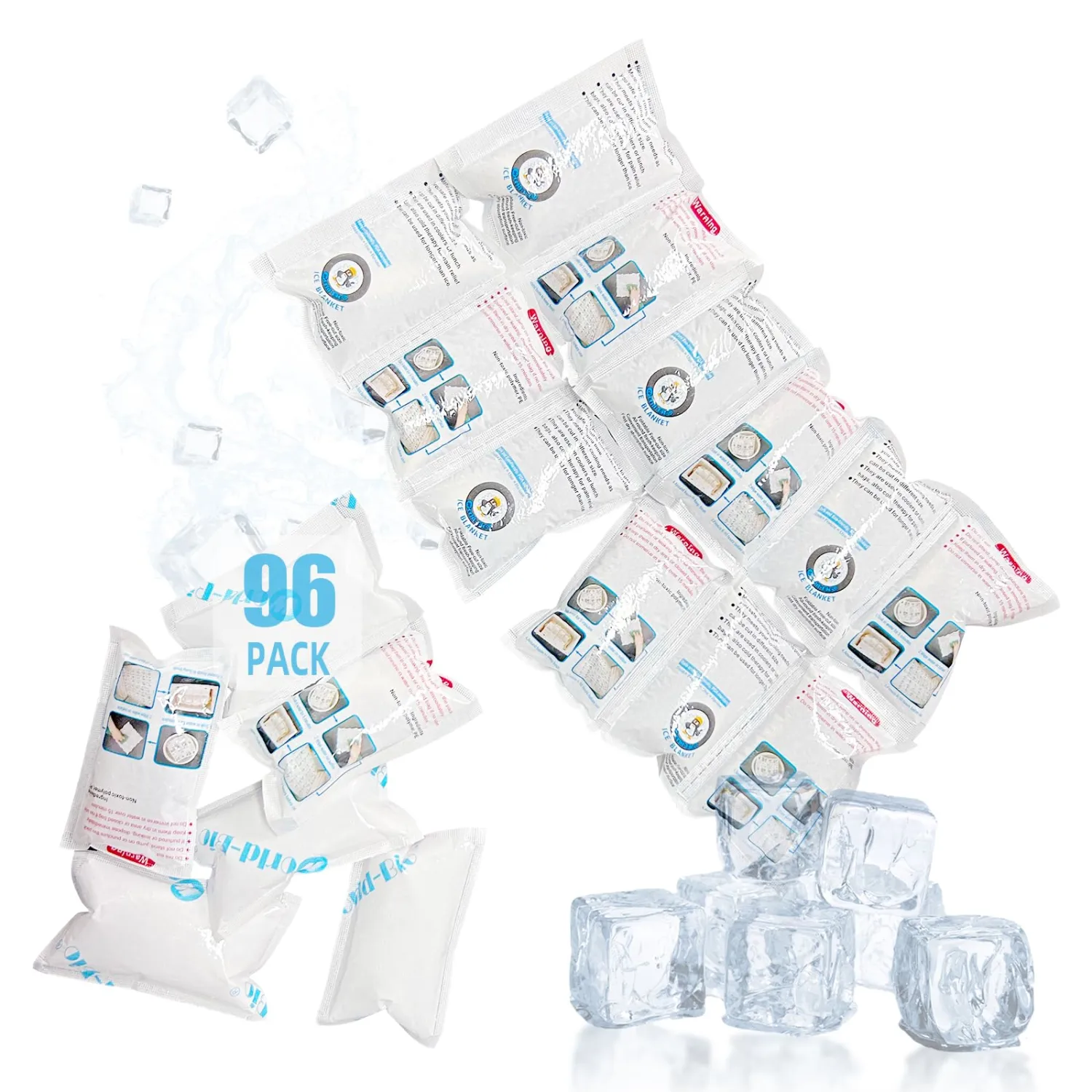 Ice Pack Bulk, Flexible Cold Ice Pack Sheets for Coolers, Dry Ice for Shipping Frozen Food, Long Lasting Shipping Cold Packs, Automatic Cut, 3.5x2.2Inch, 96 Packs
