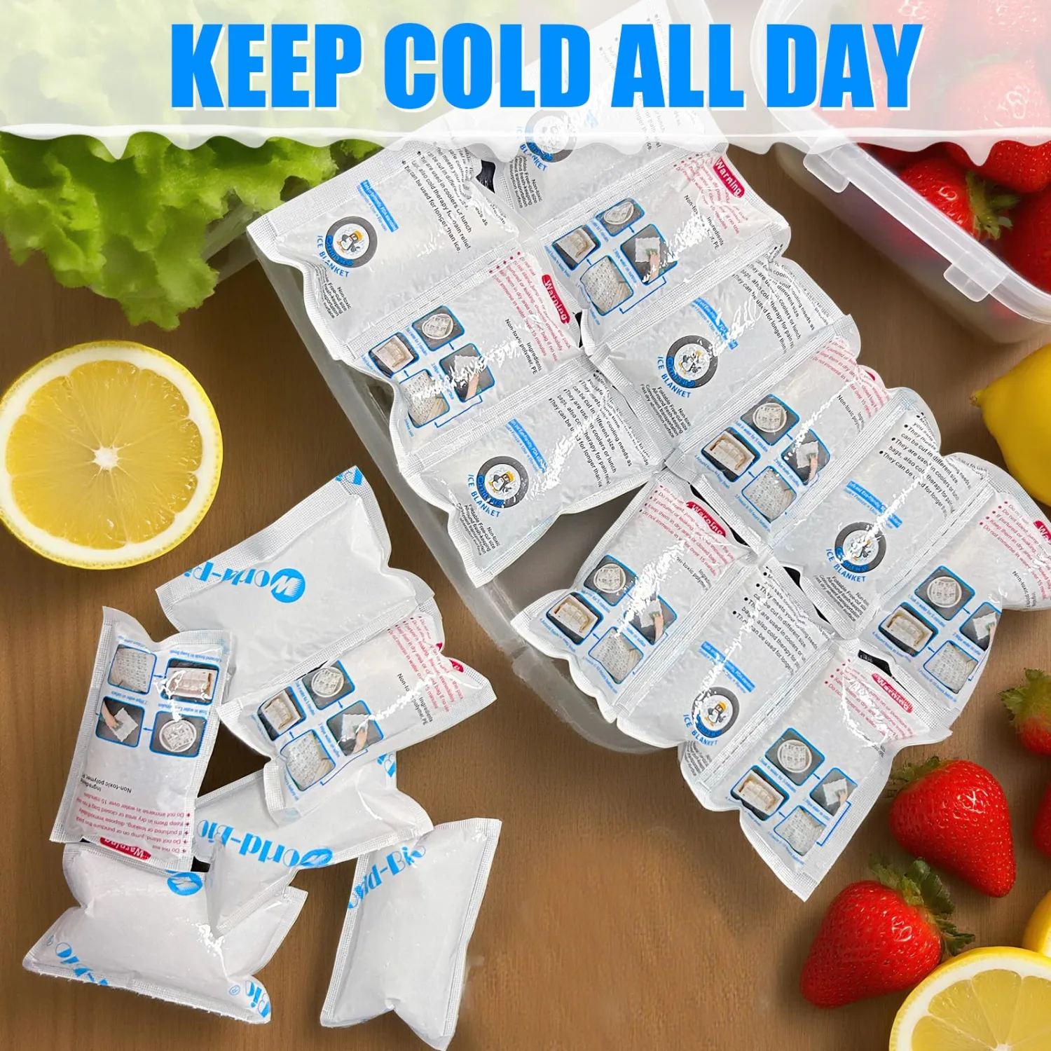 Ice Pack Bulk, Flexible Cold Ice Pack Sheets for Coolers, Dry Ice for Shipping Frozen Food, Long Lasting Shipping Cold Packs, Automatic Cut, 3.5x2.2Inch, 96 Packs