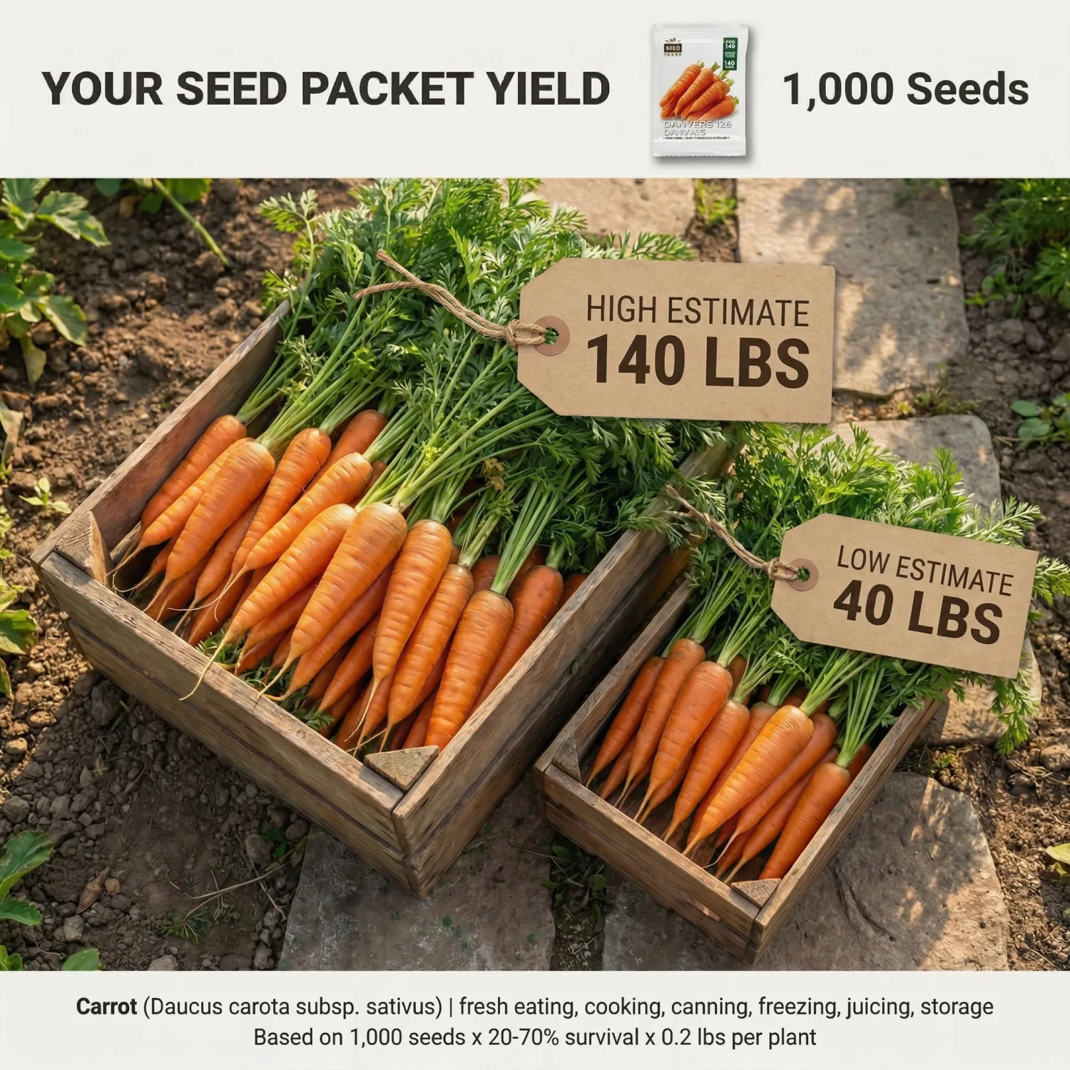 1000 Danvers 126 Carrot Seeds for Planting - Sweet Heavy-Soil Heirloom, Non-GMO, USA Grown by RDR Seeds