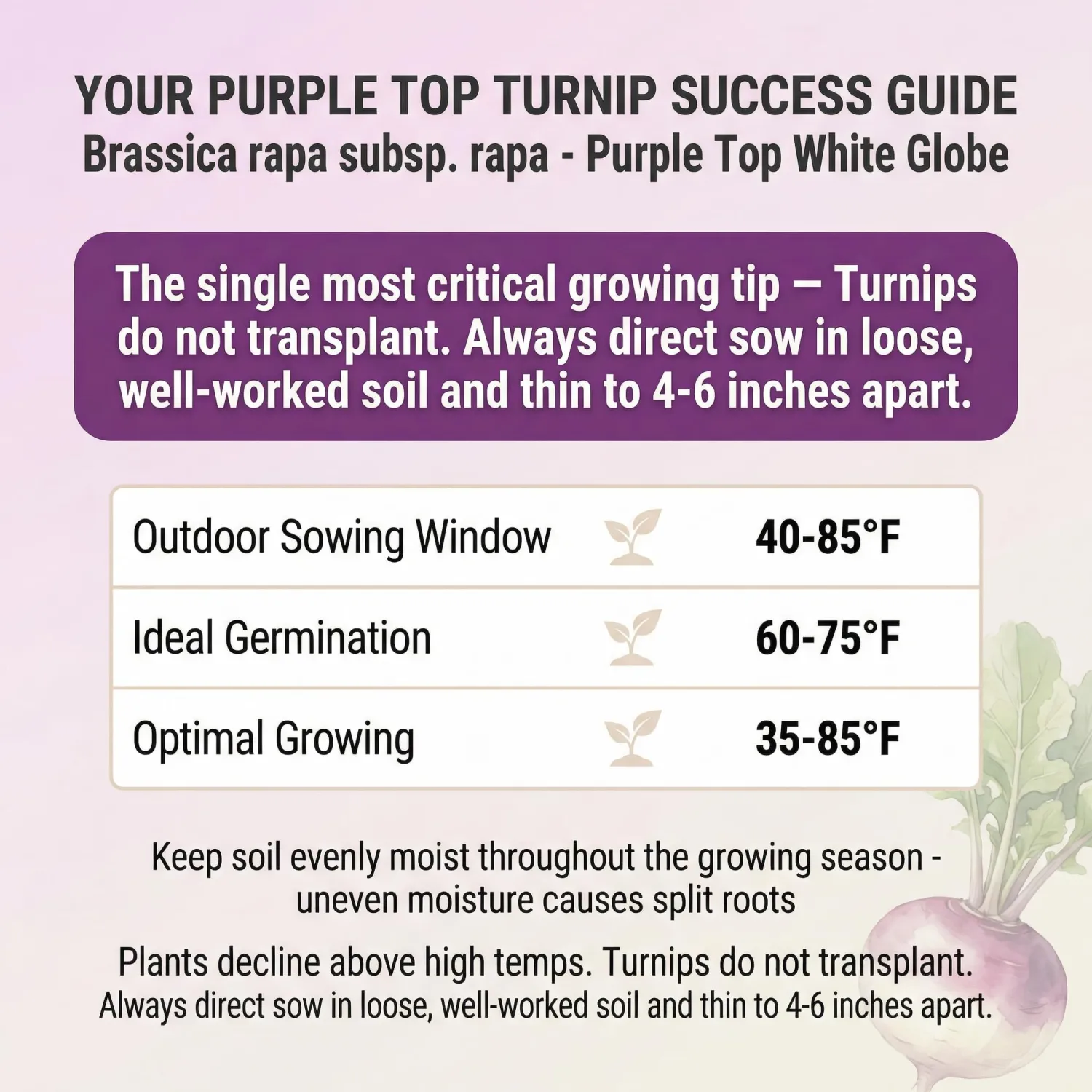 1000 Purple Top White Globe Turnip Seeds for Planting - Dual-Use Root and Greens Heirloom, Non-GMO, USA Grown by RDR Seeds