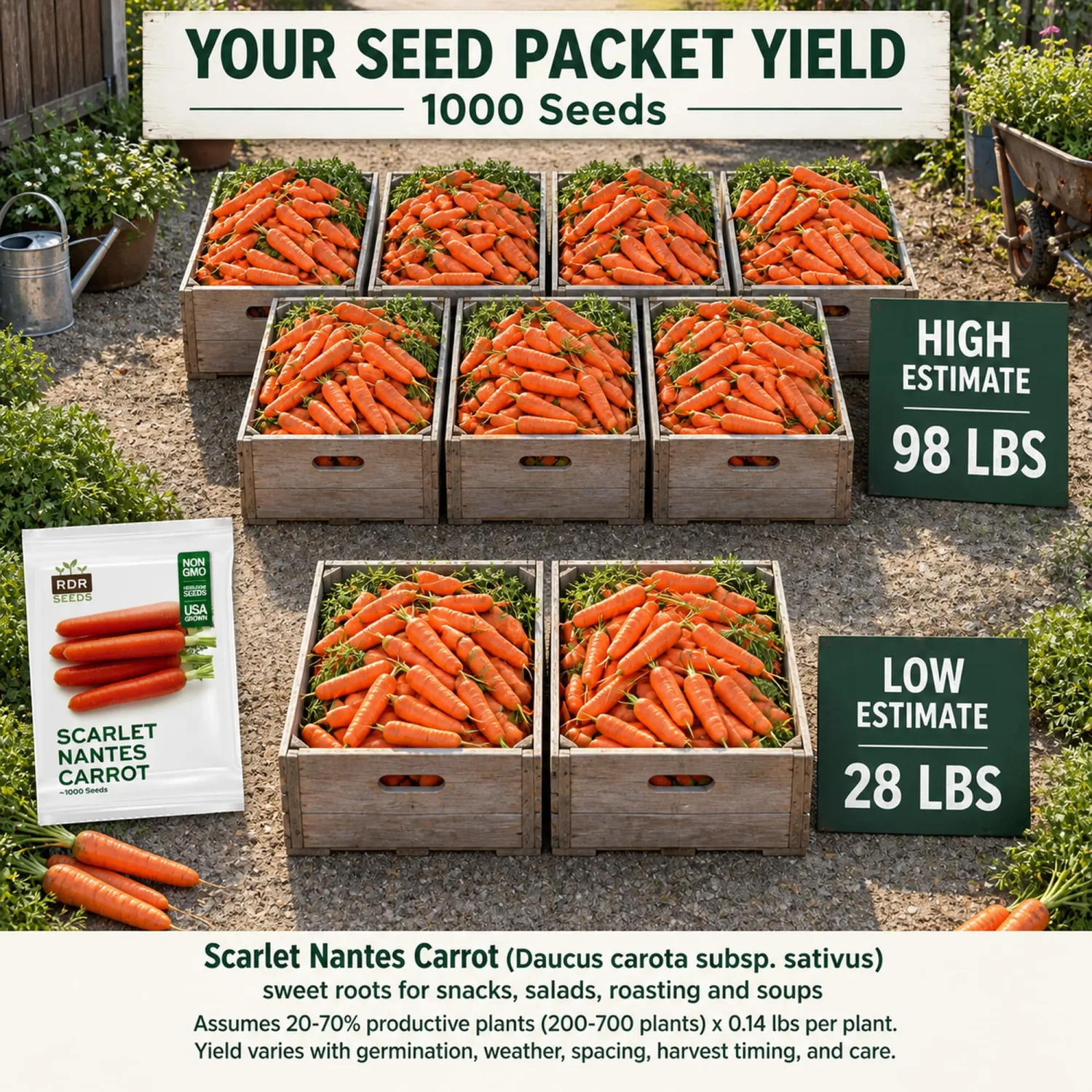 1000 Carrot Seeds for Planting - Heirloom, Scarlet Nantes