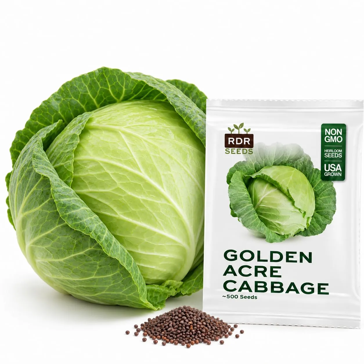 500 Green Cabbage Seeds for Planting - Heirloom, Golden Acre