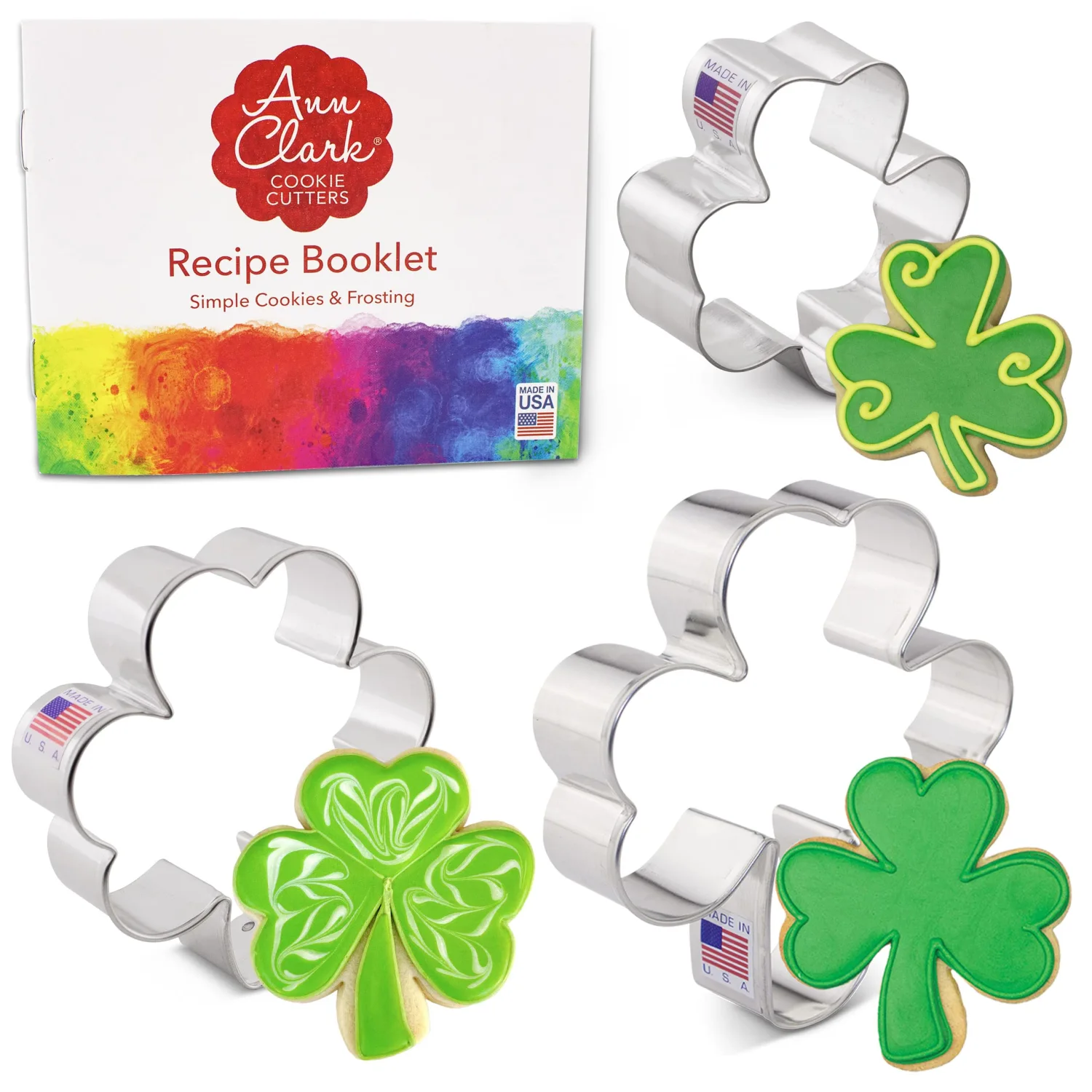 Ann Clark Shamrock Cookie Cutter Set of 3, Made in USA
