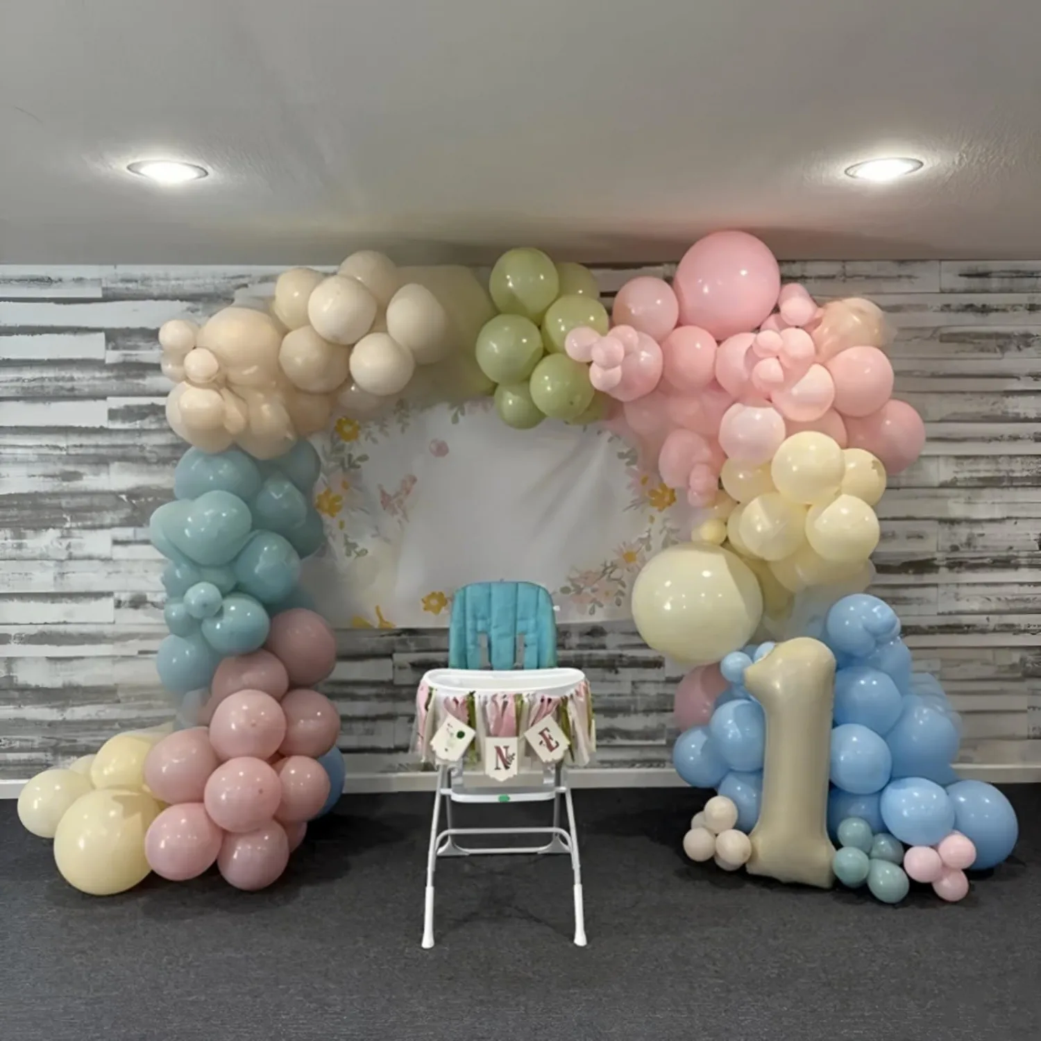 Pastel Pink Blue Green Balloons Goose Wildflower Floral Birthday Tea Party
