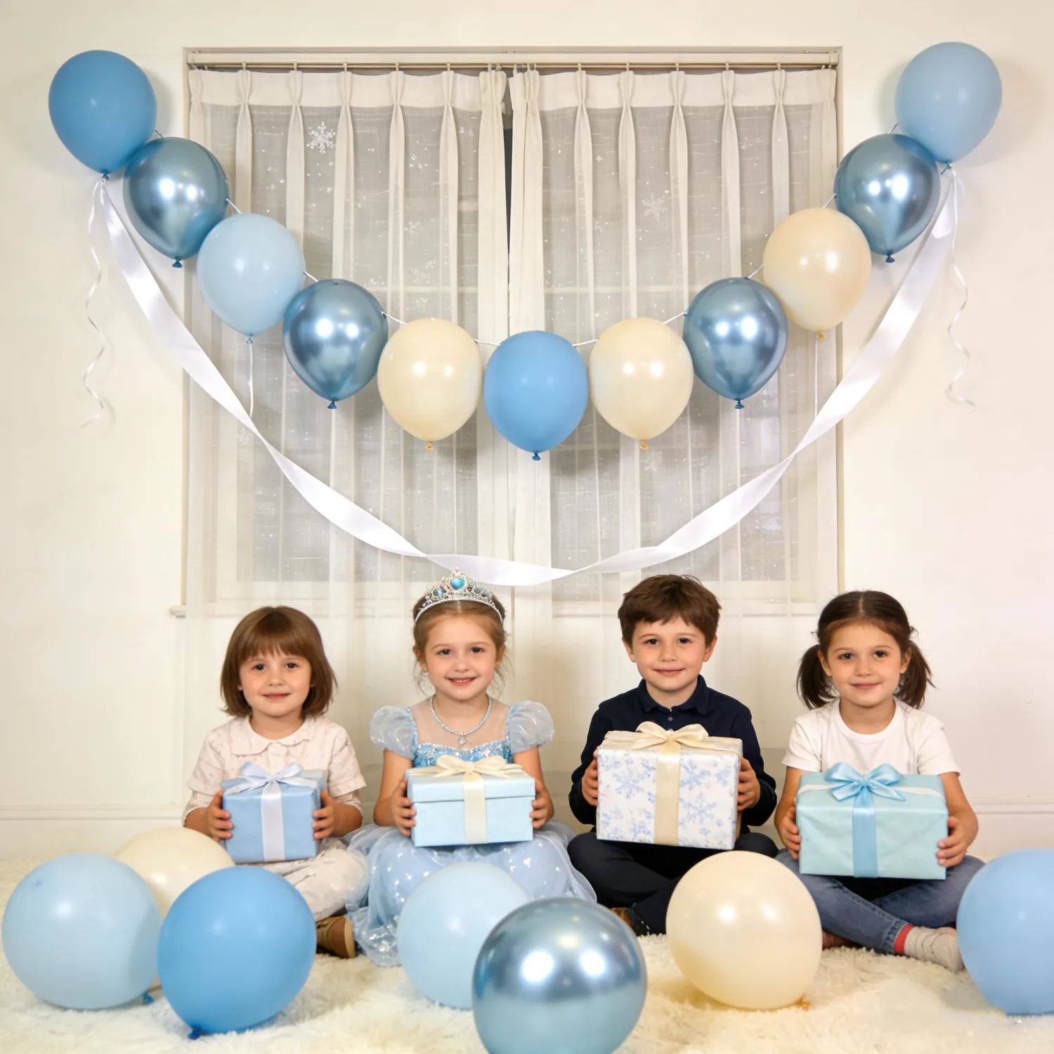 Blue Beige White Balloon Winter Princess Birthday Decor Wedding Baby Shower