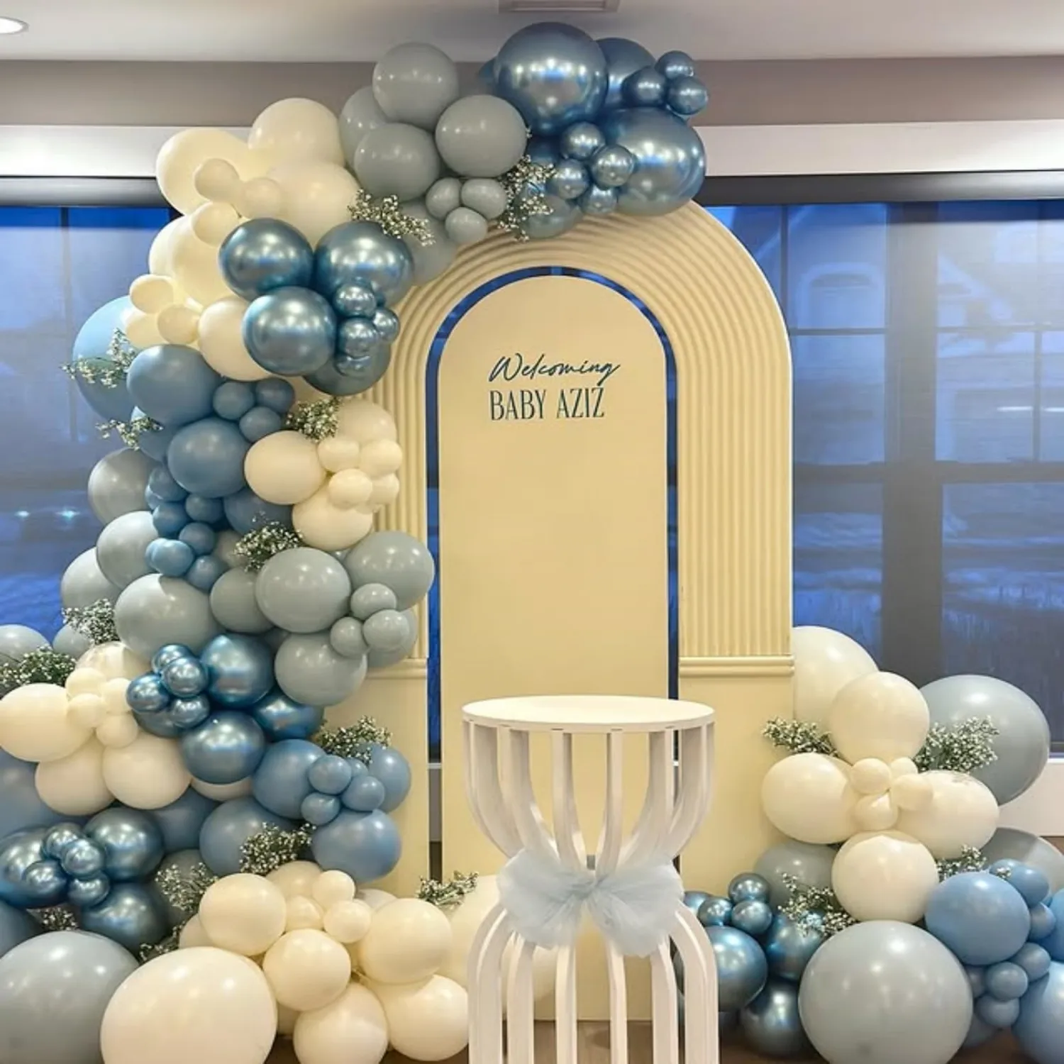 Blue Beige White Balloon Winter Princess Birthday Decor Wedding Baby Shower