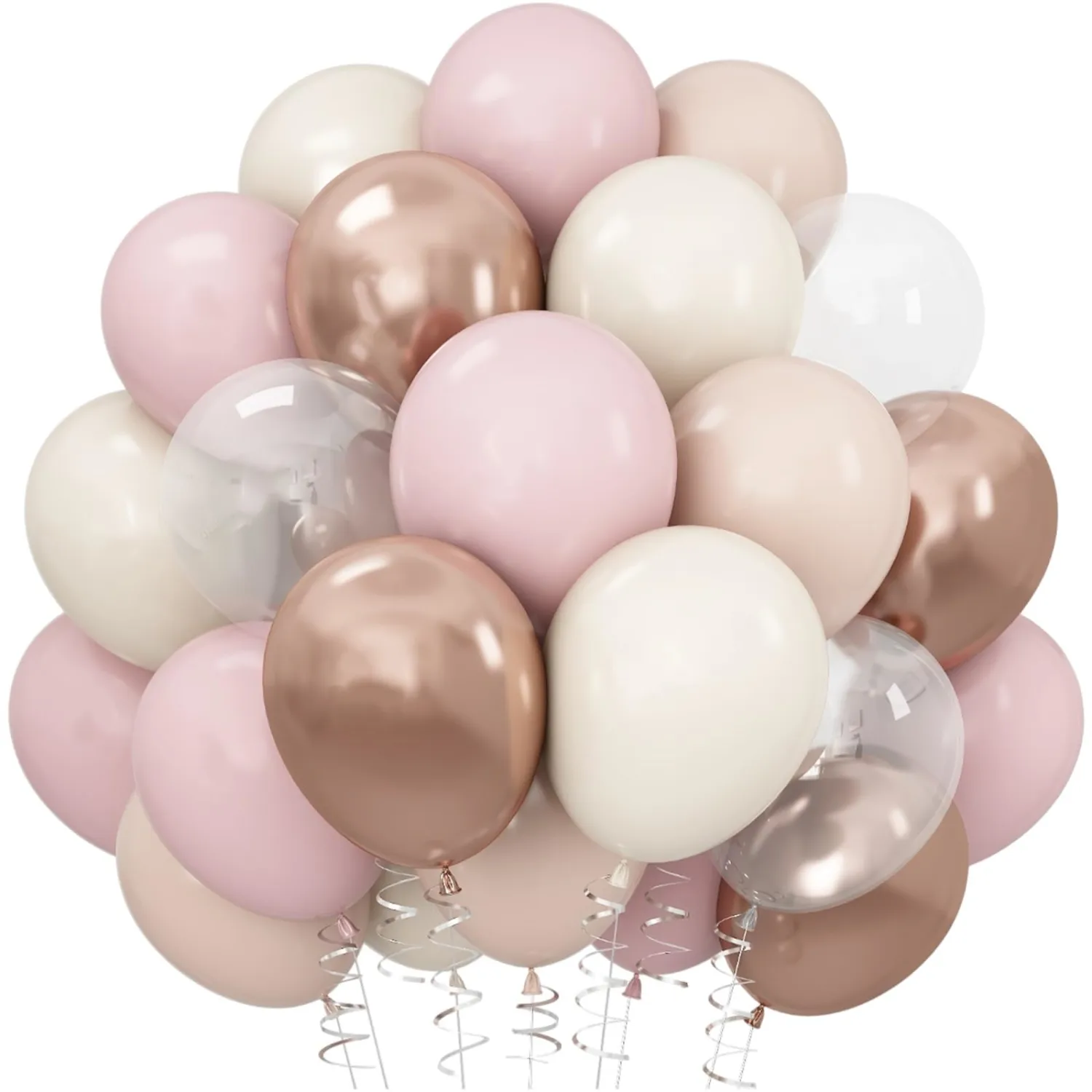 Dusty Pink White Balloons Pale Pink Beige Gold Balloon 12inch Metallic Champagne Balloons Girls Women Birthday Party Decorations Ivory Latex Helium Balloon for Arch Boho Bridal Baby Shower Christening