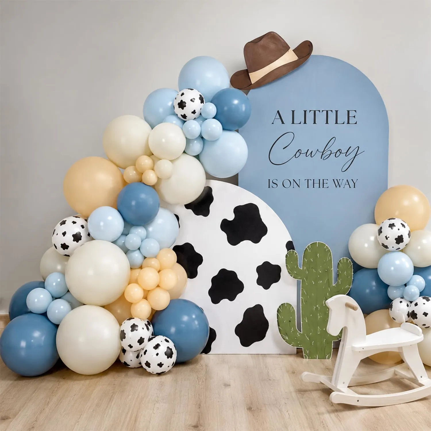 Dusty Blue White Cow Print Balloons 12inch Cowboy Rodeo Birthday Decoration