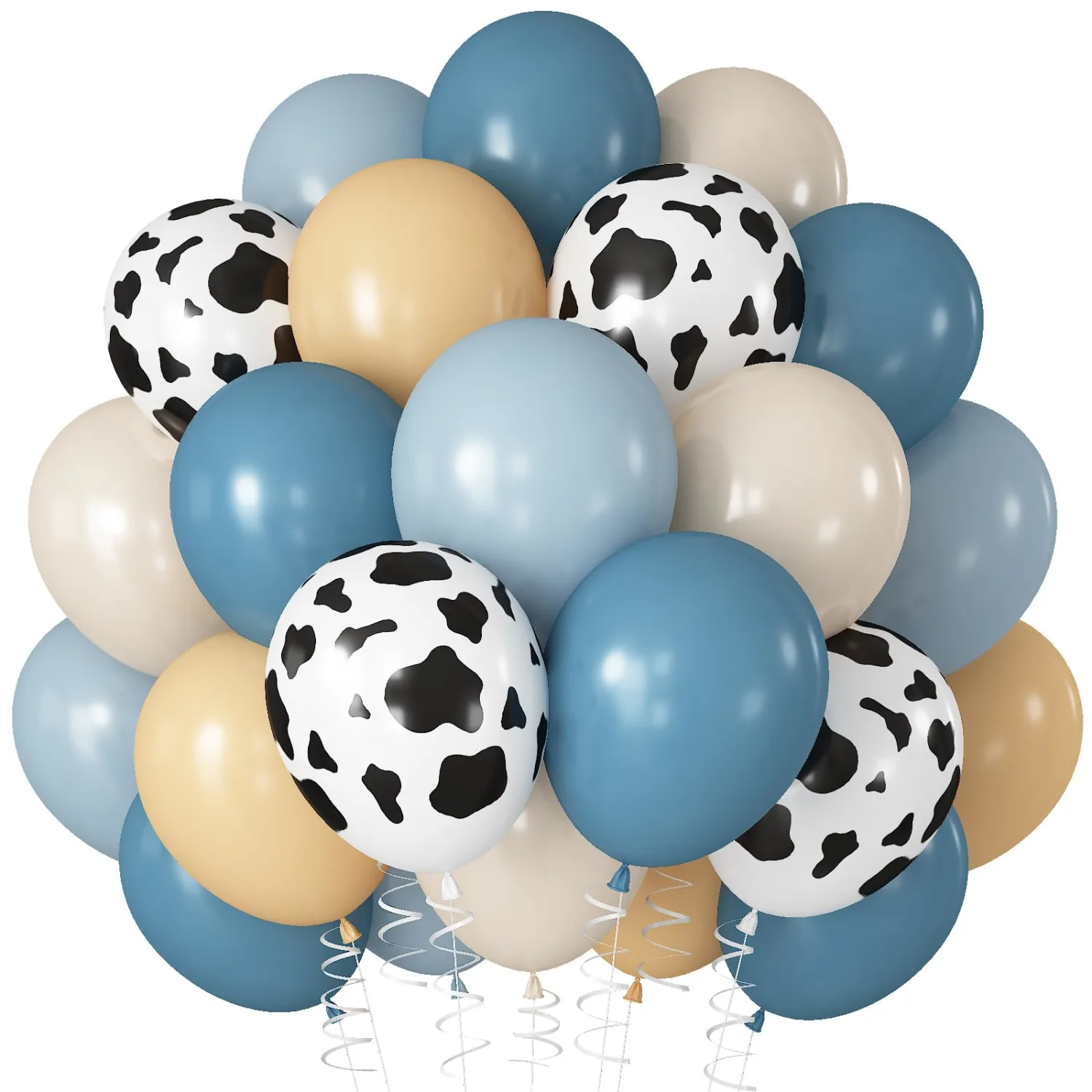 Dusty Blue White Cow Print Balloons 12inch Cowboy Rodeo Birthday Decoration
