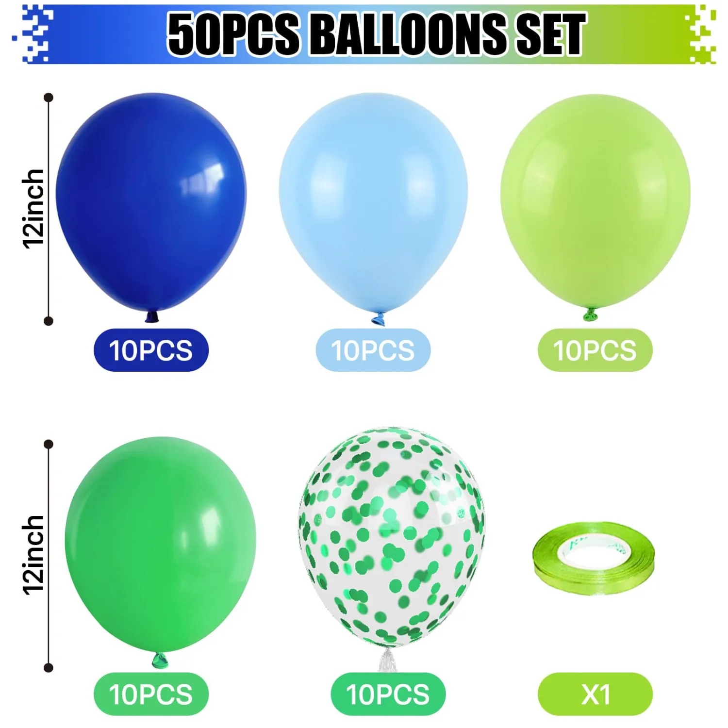 Blue Green Balloons 12INCH Football Video Game Birthday Party Decoration