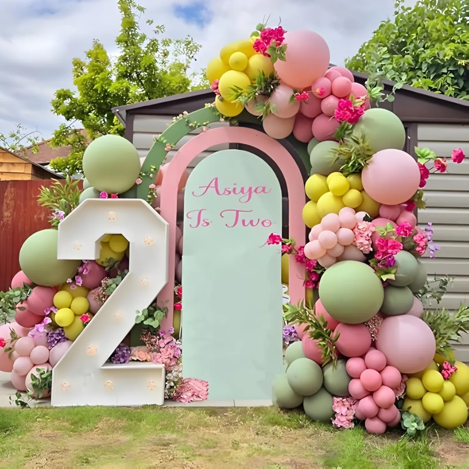 Dusty Green Pink Beige Balloons Wildflower Goose Chick Birthday Baby Shower