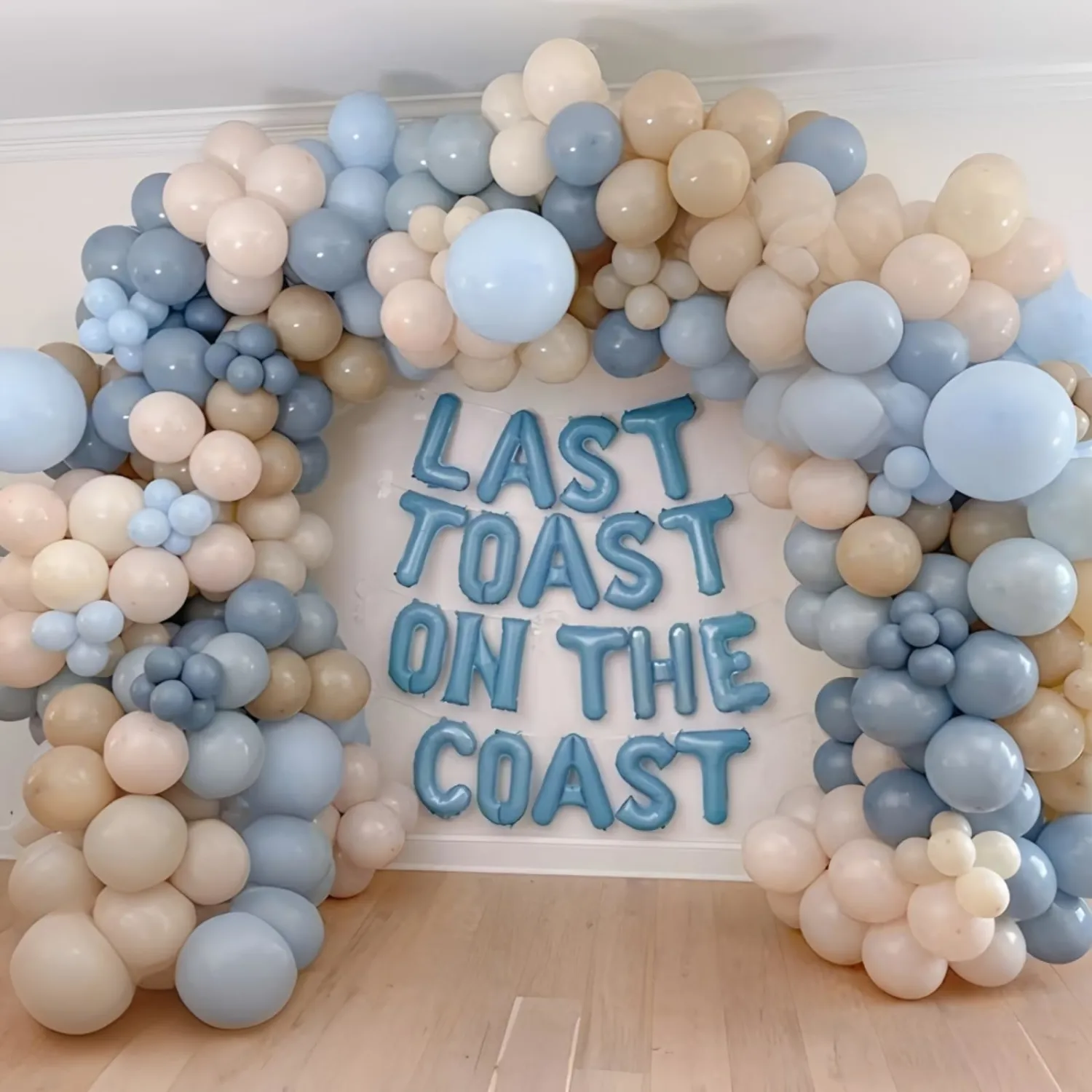 Dusty Blue Beige White Balloon Coastal Sea Birthday Party Decor Baby Shower