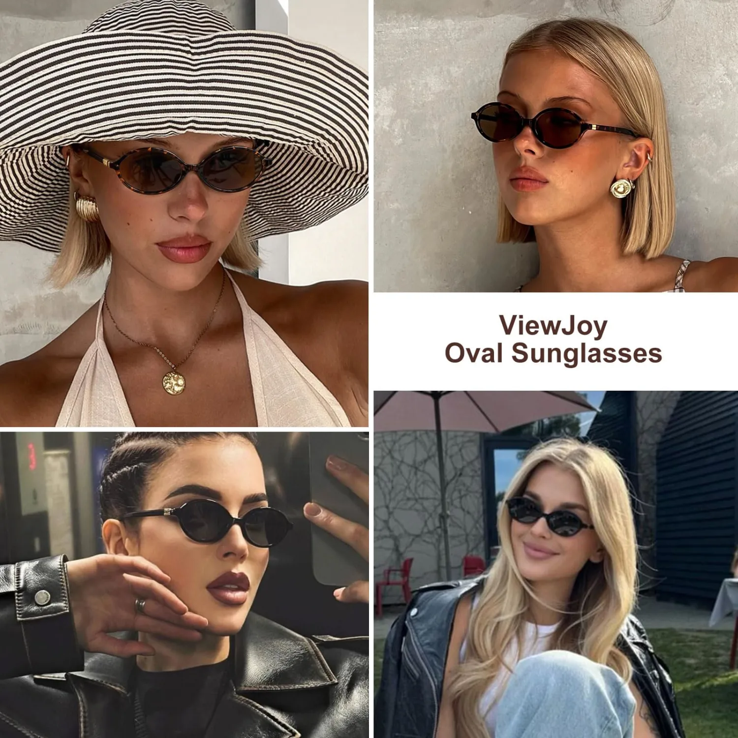 ViewJoy Retro Oval Sunglasses for Women Vintage 90s Y2K Trendy Sun Glasses
