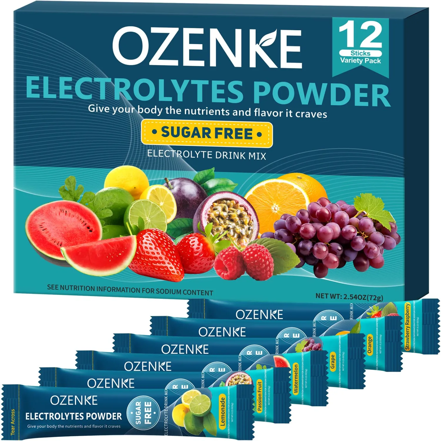 OZENKE FIT Electrolytes Powder Packets with 6 Flavors for Rapid Hydration Hydration Packets Sugar Free, Electrolyte Drink Mix Electrolyte Packets, 12 Sticks