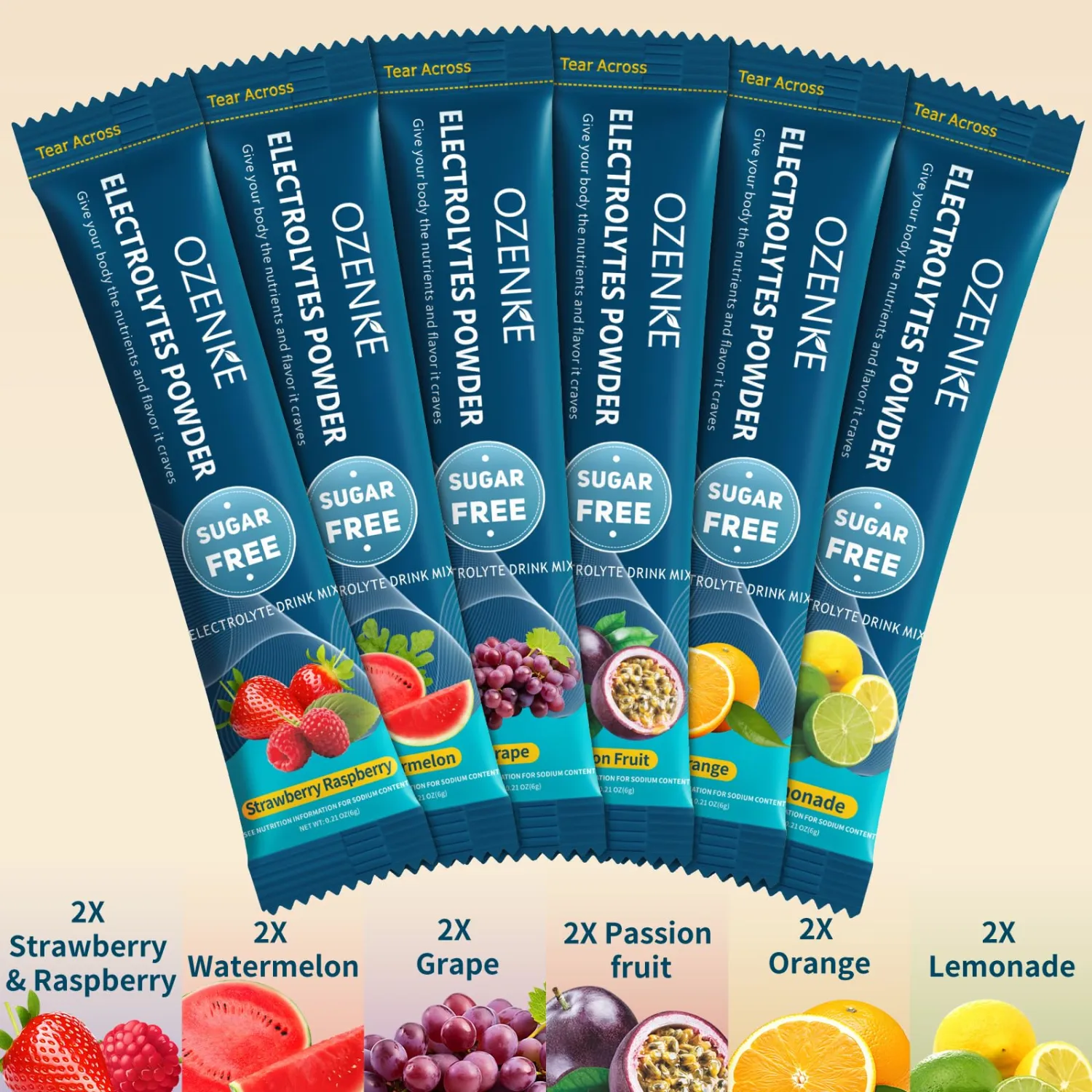 OZENKE FIT Electrolytes Powder Packets with 6 Flavors for Rapid Hydration Hydration Packets Sugar Free, Electrolyte Drink Mix Electrolyte Packets, 12 Sticks
