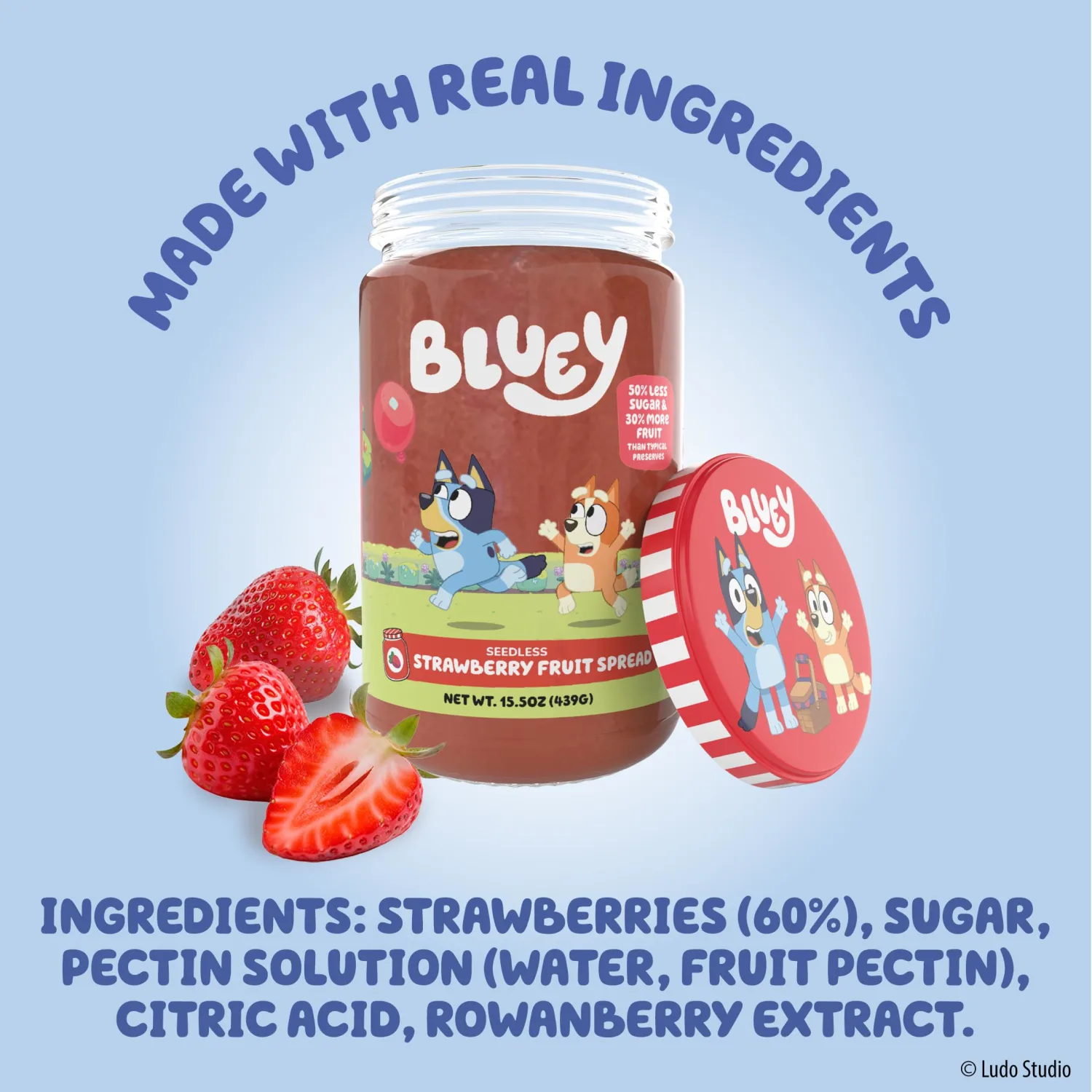 Bluey Strawberry Spread, Strawberry Jelly Fruit Spread (15.5oz, Glass Jar)