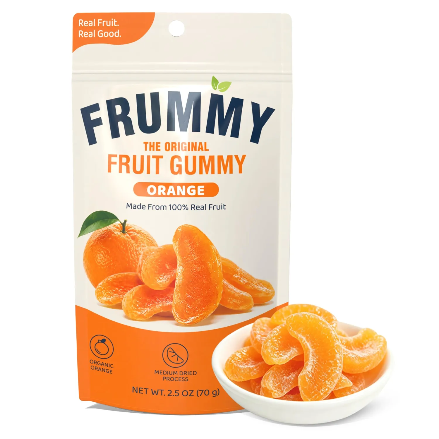 LIVEEN FRUMMY Mandarin Orange Fruit Gummies, Real Fruit Snack, Vegan, 2.5oz