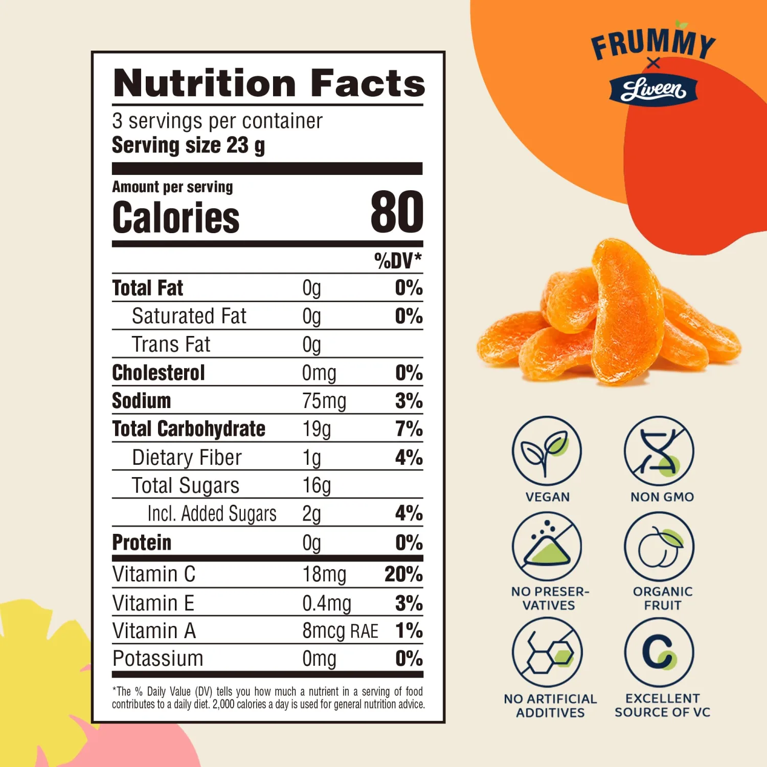 LIVEEN FRUMMY Mandarin Orange Fruit Gummies, Real Fruit Snack, Vegan, 2.5oz