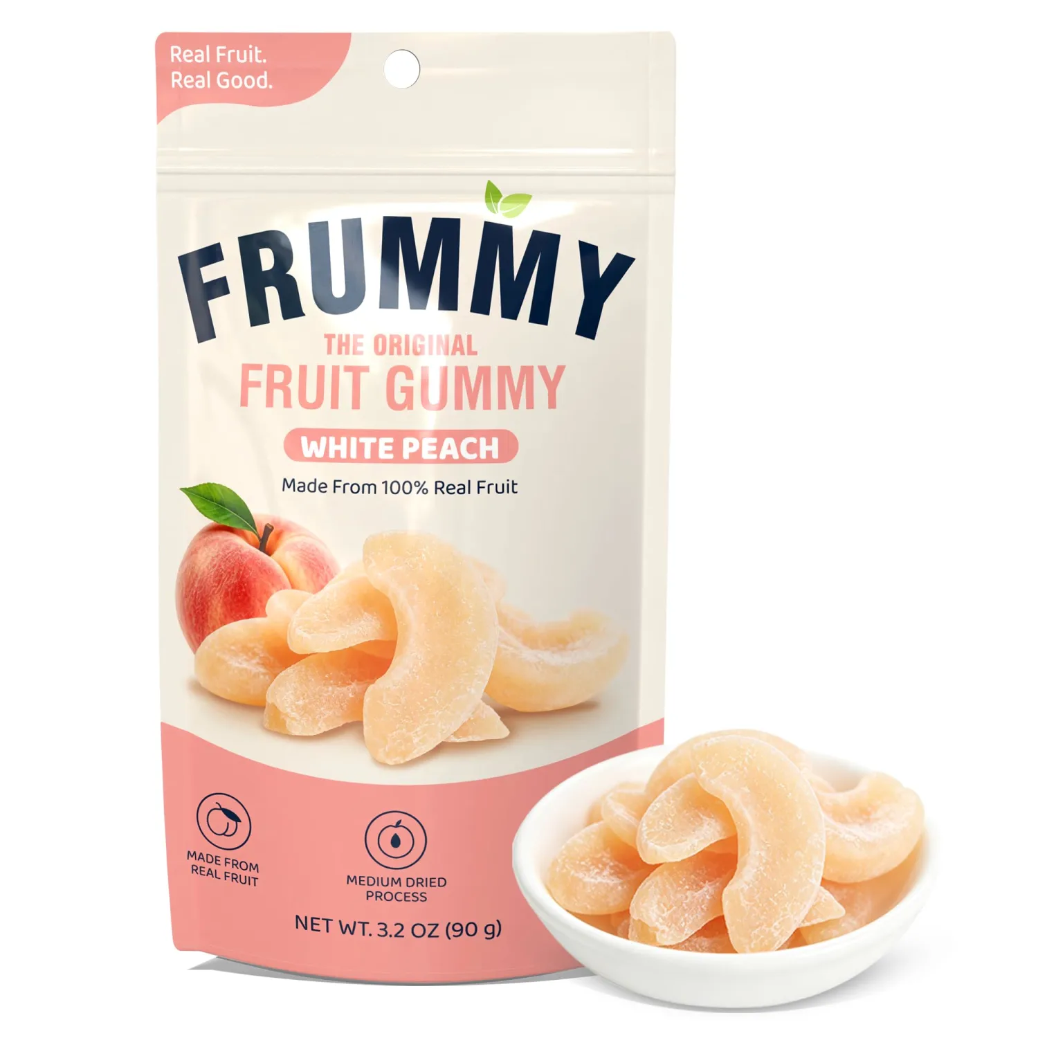 LIVEEN FRUMMY White Peach Fruit Gummies, Real Fruit Snack, Vegan, 3.2oz