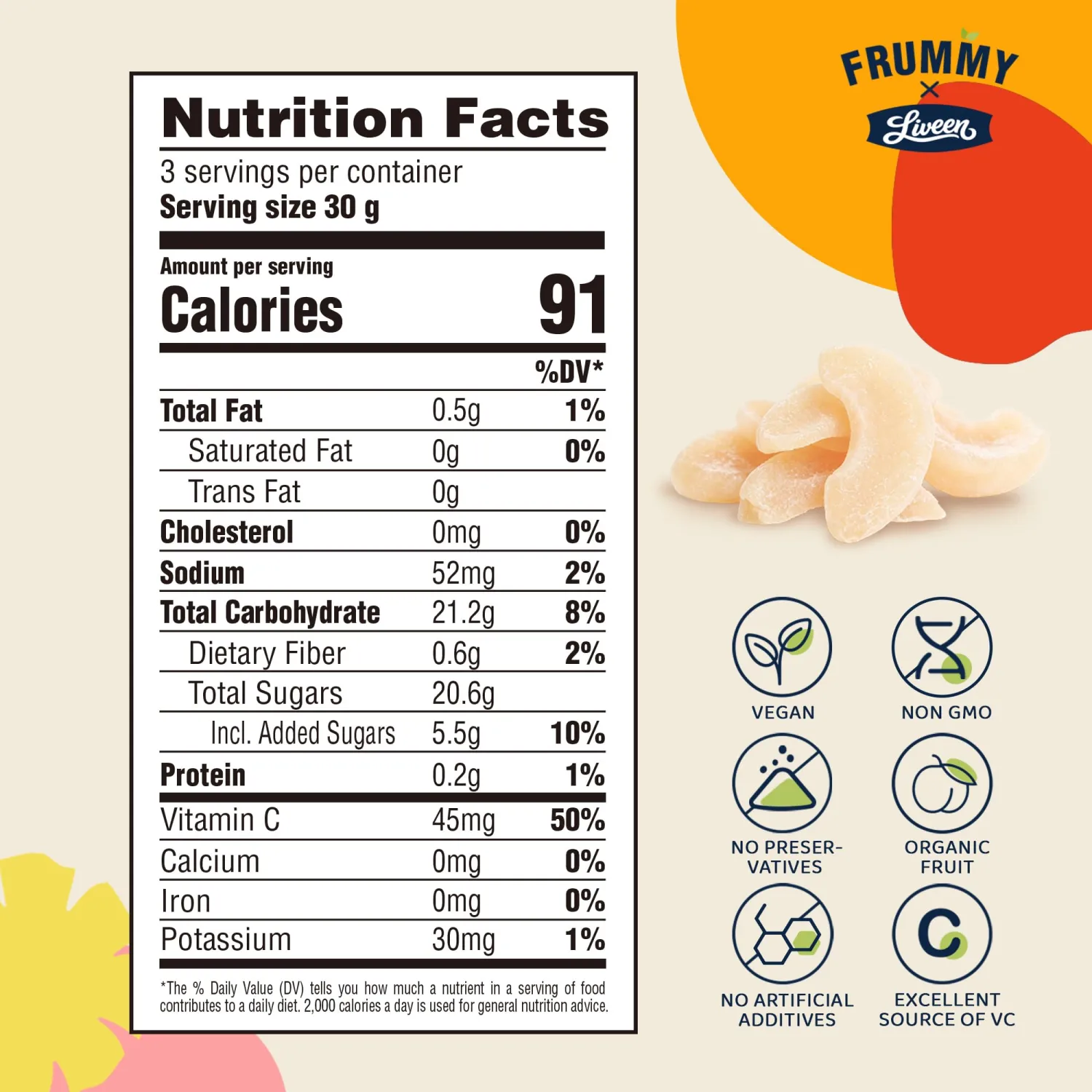 LIVEEN FRUMMY White Peach Fruit Gummies, Real Fruit Snack, Vegan, 3.2oz