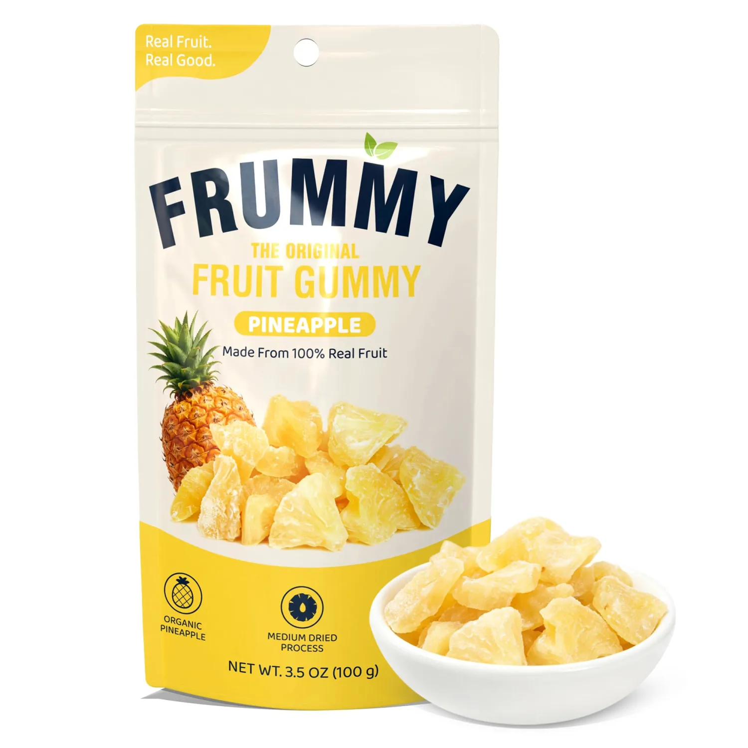 LIVEEN FRUMMY Pineapple Fruit Gummies, Real Fruit Snack, Vegan, 3.5oz