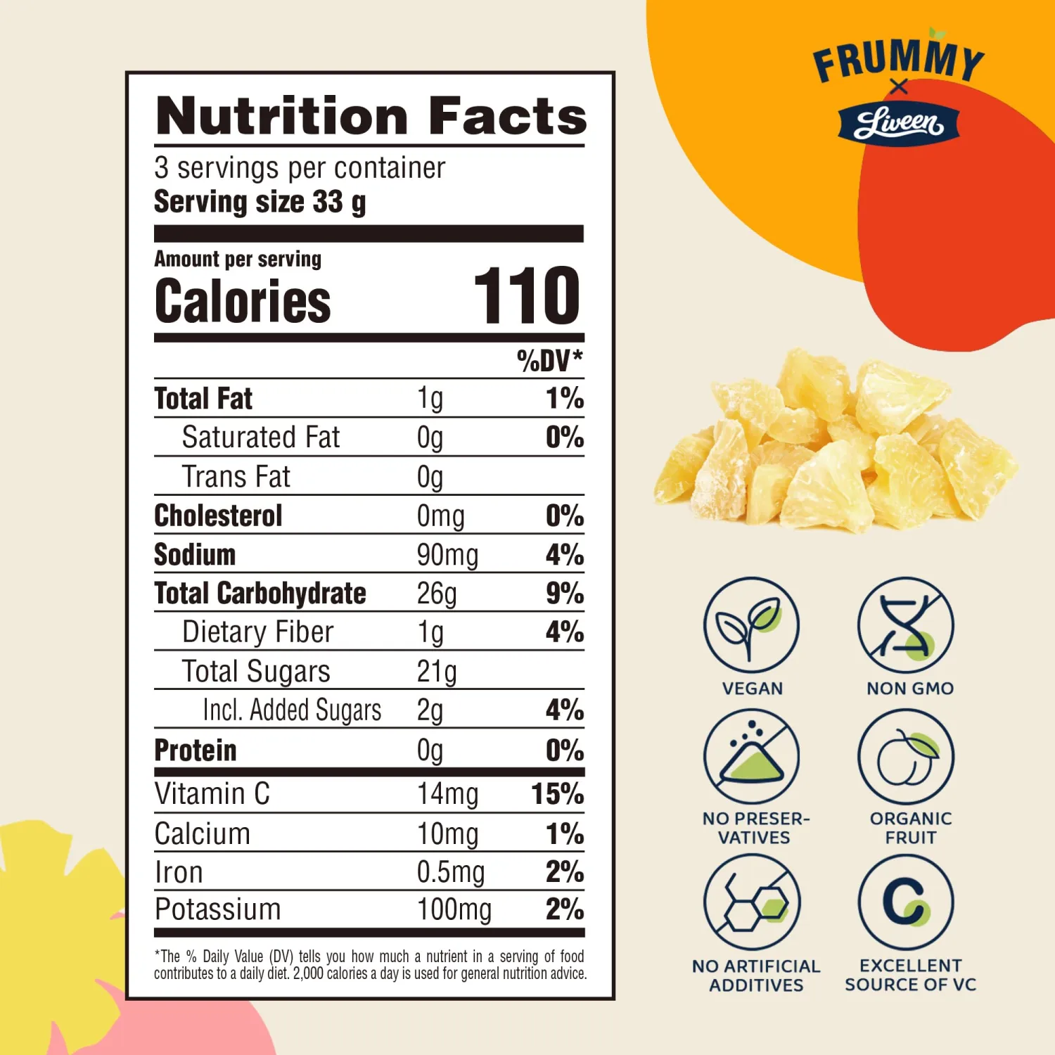 LIVEEN FRUMMY Pineapple Fruit Gummies, Real Fruit Snack, Vegan, 3.5oz