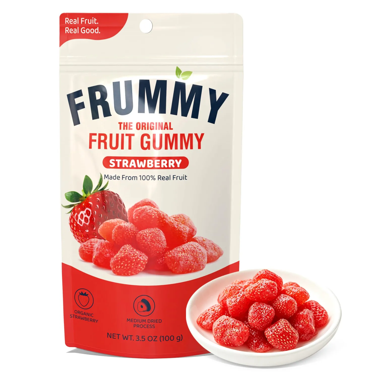 LIVEEN FRUMMY Strawberry Fruit Gummies, Real Fruit Snack, Vegan, 3.5oz