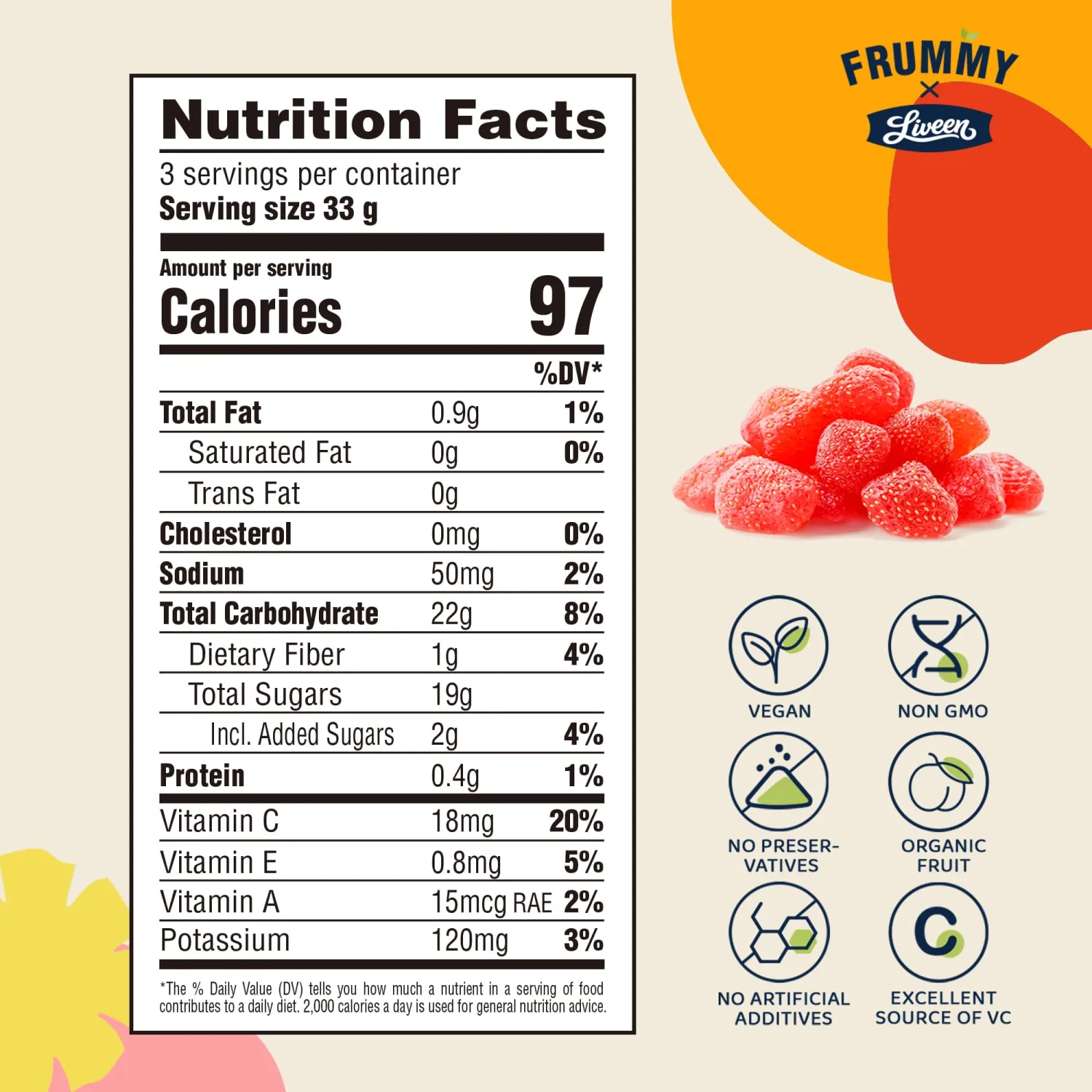 LIVEEN FRUMMY Strawberry Fruit Gummies, Real Fruit Snack, Vegan, 3.5oz