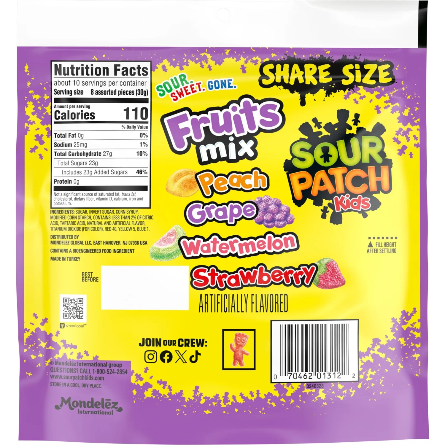 SOUR PATCH KIDS Fruits Mix Soft & Chewy Candy, Share Size, 11.03 oz (Pack of 2)