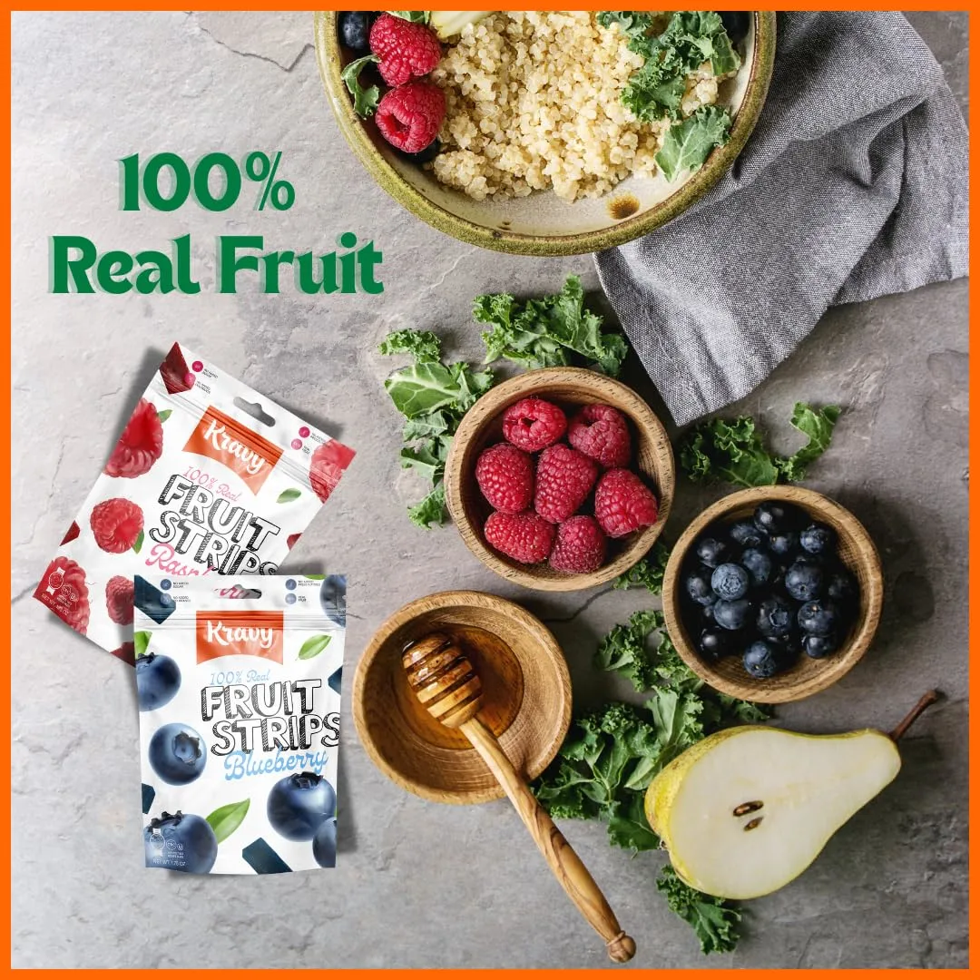 Kravy Fruit Strips – Real Fruit Snack Strips, No Added Sugar, Kosher, No Artificial Colors or Preservatives, Gluten-Free, On-the-Go Snack, 6 Pack Fruit Snack