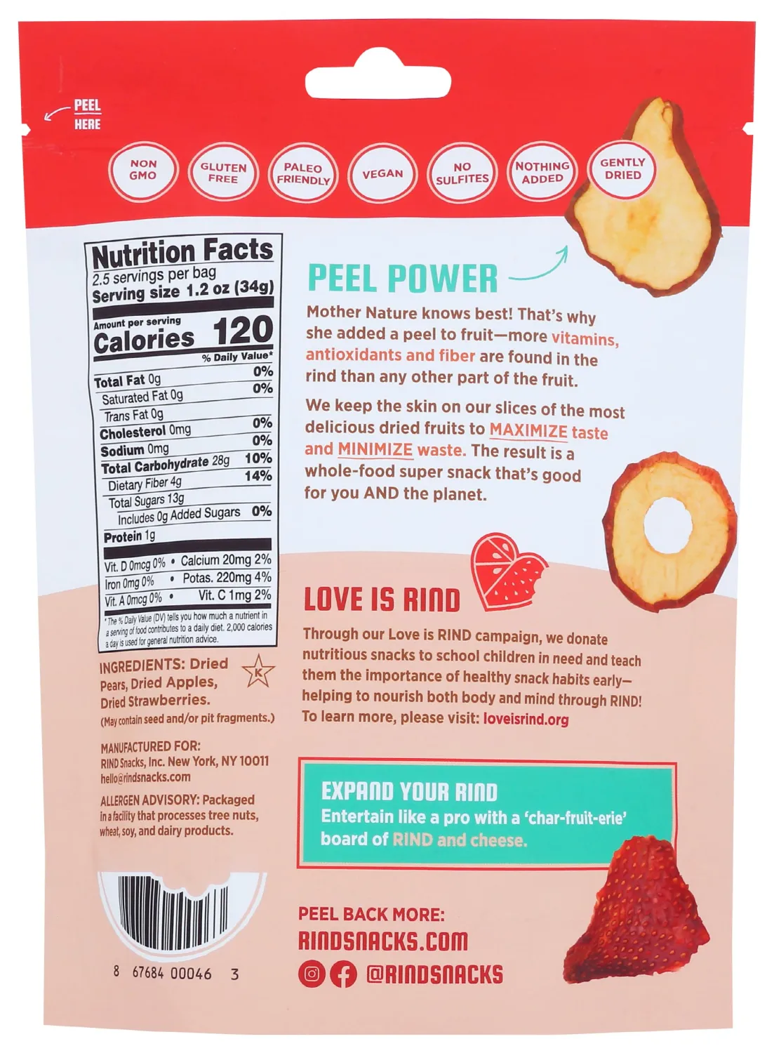 Rind, Fruit Snack Strawpeary Blend Apple Pear, 3 Ounce