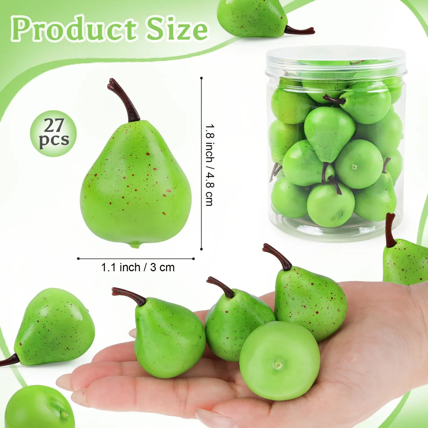 27 Pcs Small Fake Pears,Mini 1.8 Inch Artificial Pear for Decoration, Realistic Plastic Fake Fruits for Home Kitchen Party Decor
