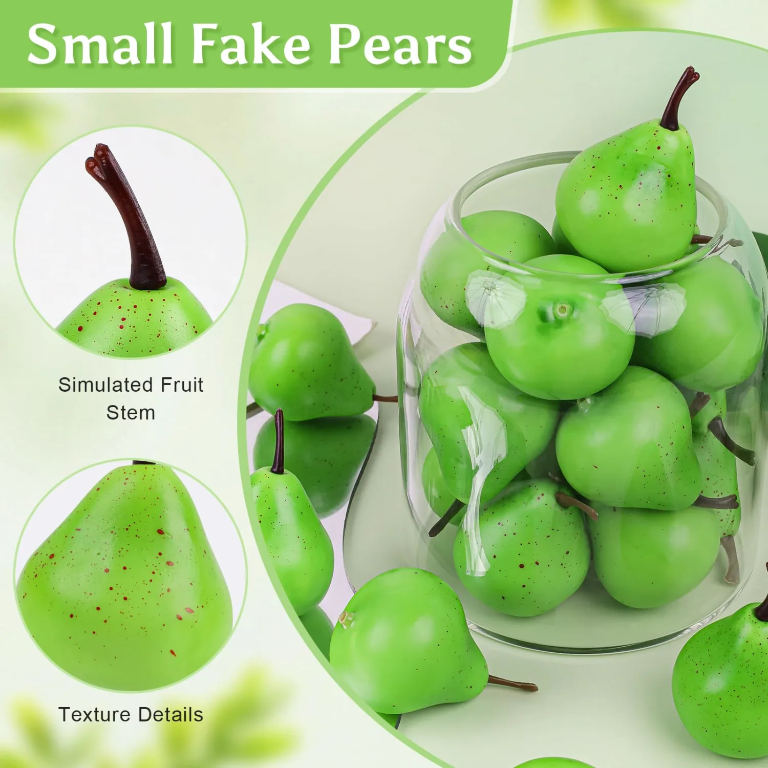 27 Pcs Small Fake Pears,Mini 1.8 Inch Artificial Pear for Decoration, Realistic Plastic Fake Fruits for Home Kitchen Party Decor