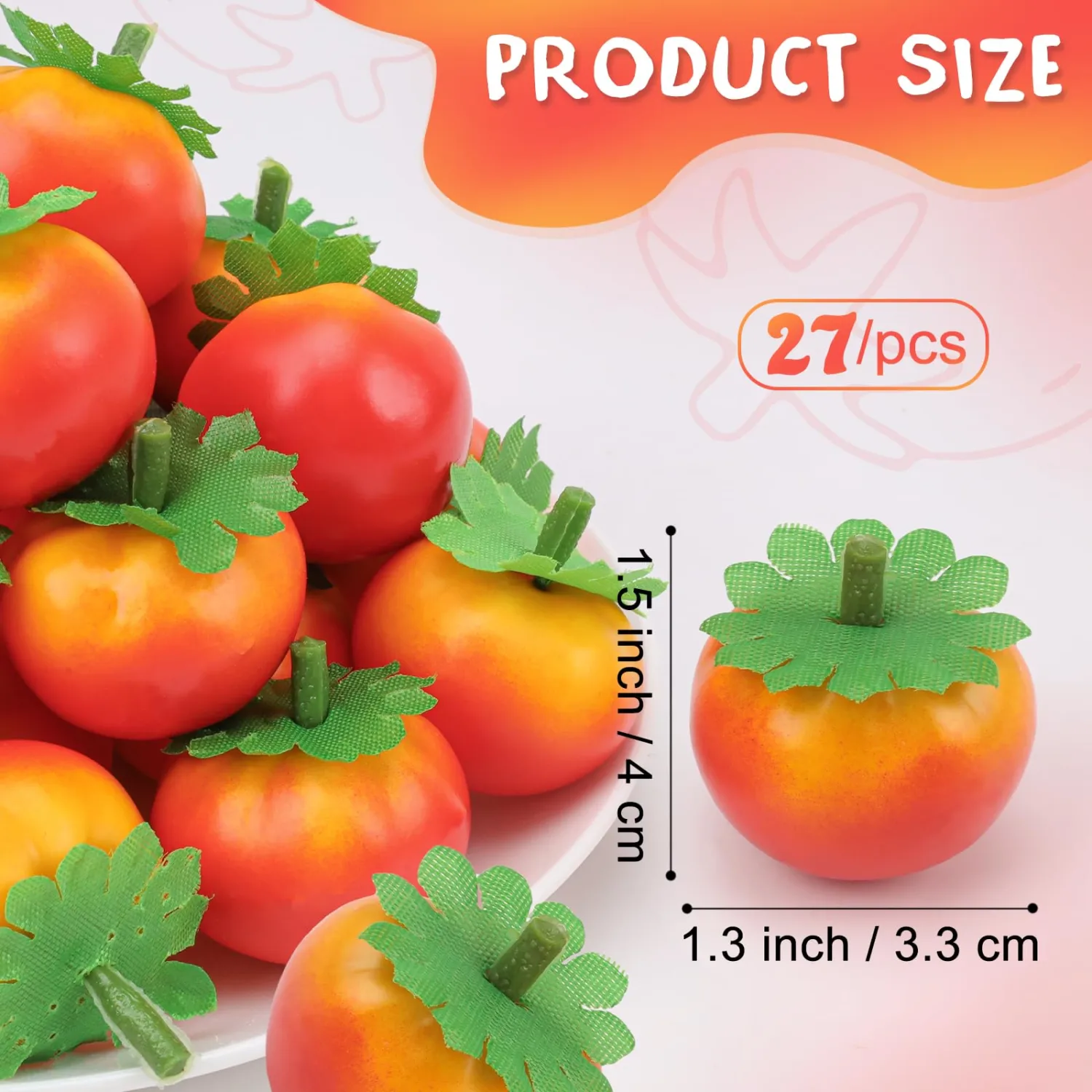 27 Pcs Small Artificial Tomatos,Mini 1.5 Inch Fake Tomato for Decoration, Realistic Plastic Fake Fruits and Vegetable for Home Kitchen Party Decor