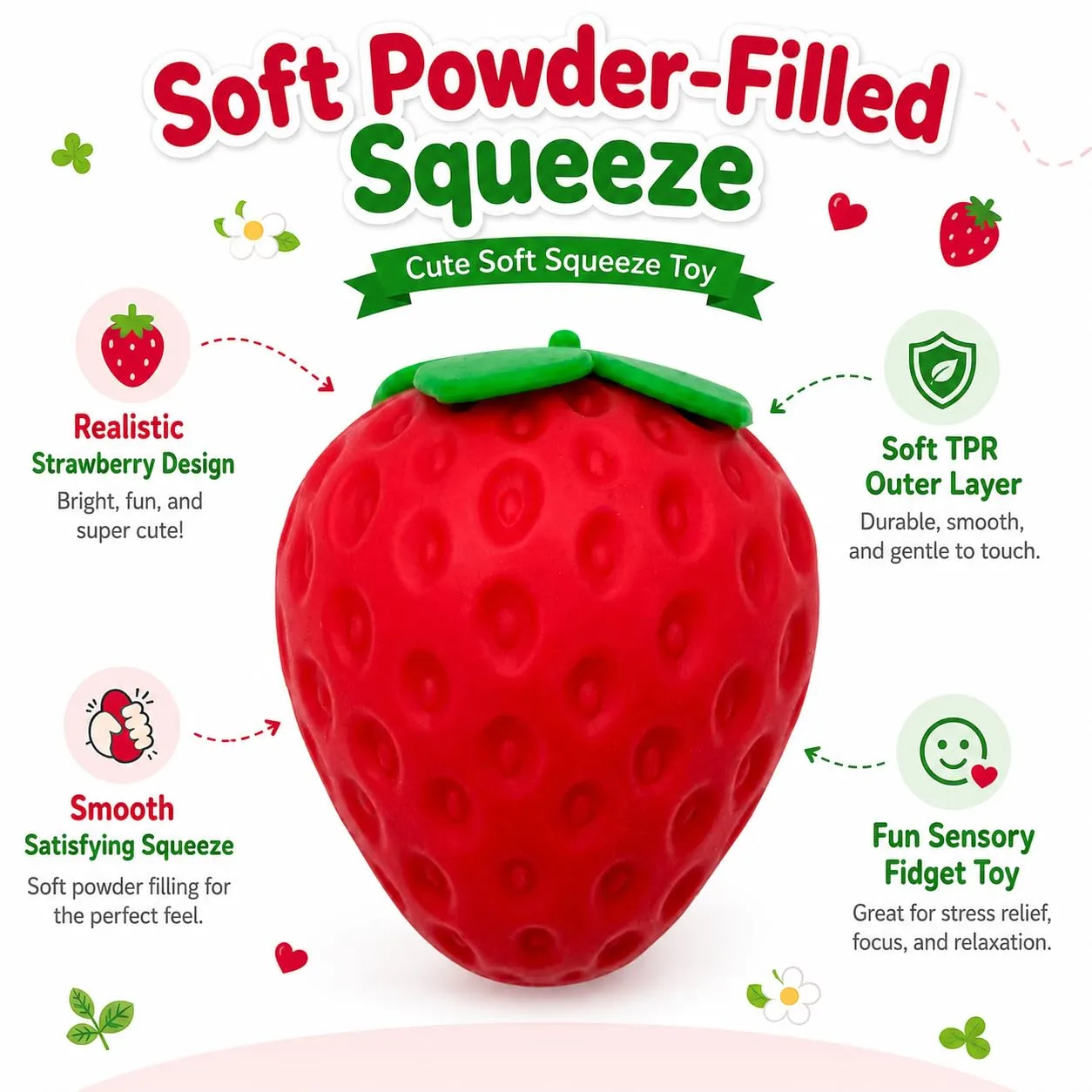 Strawberry Squishy Stress Ball, Realistic Strawberry Sensory Toy