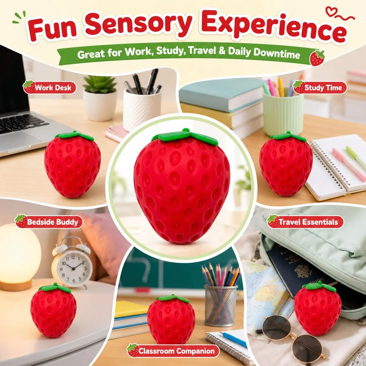 Strawberry Squishy Stress Ball, Realistic Strawberry Sensory Toy