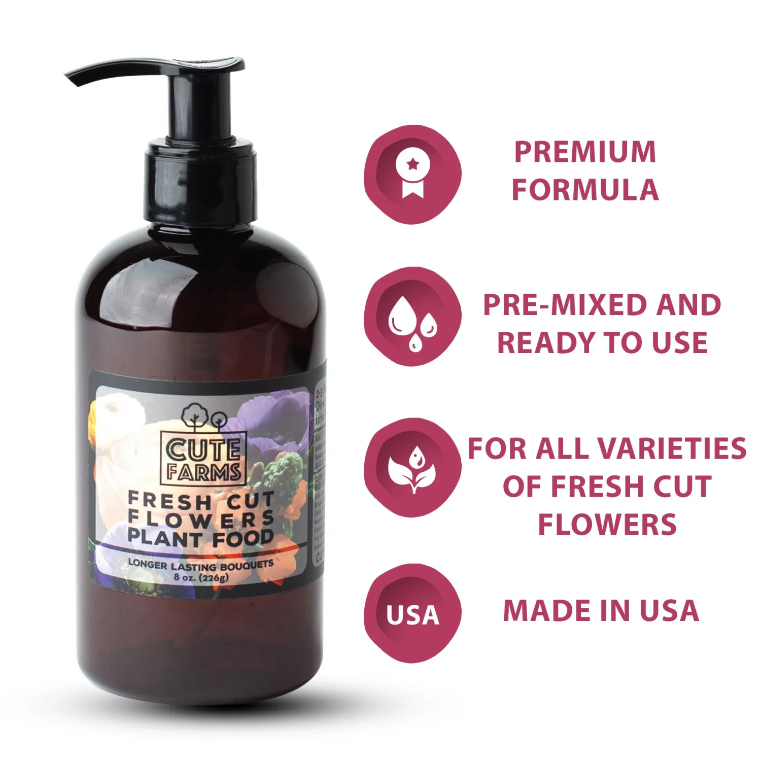 Fresh Cut Flower Food for Longer Lasting Blooms | Gentle Plant Food Concentrate (8 oz. Bottle)