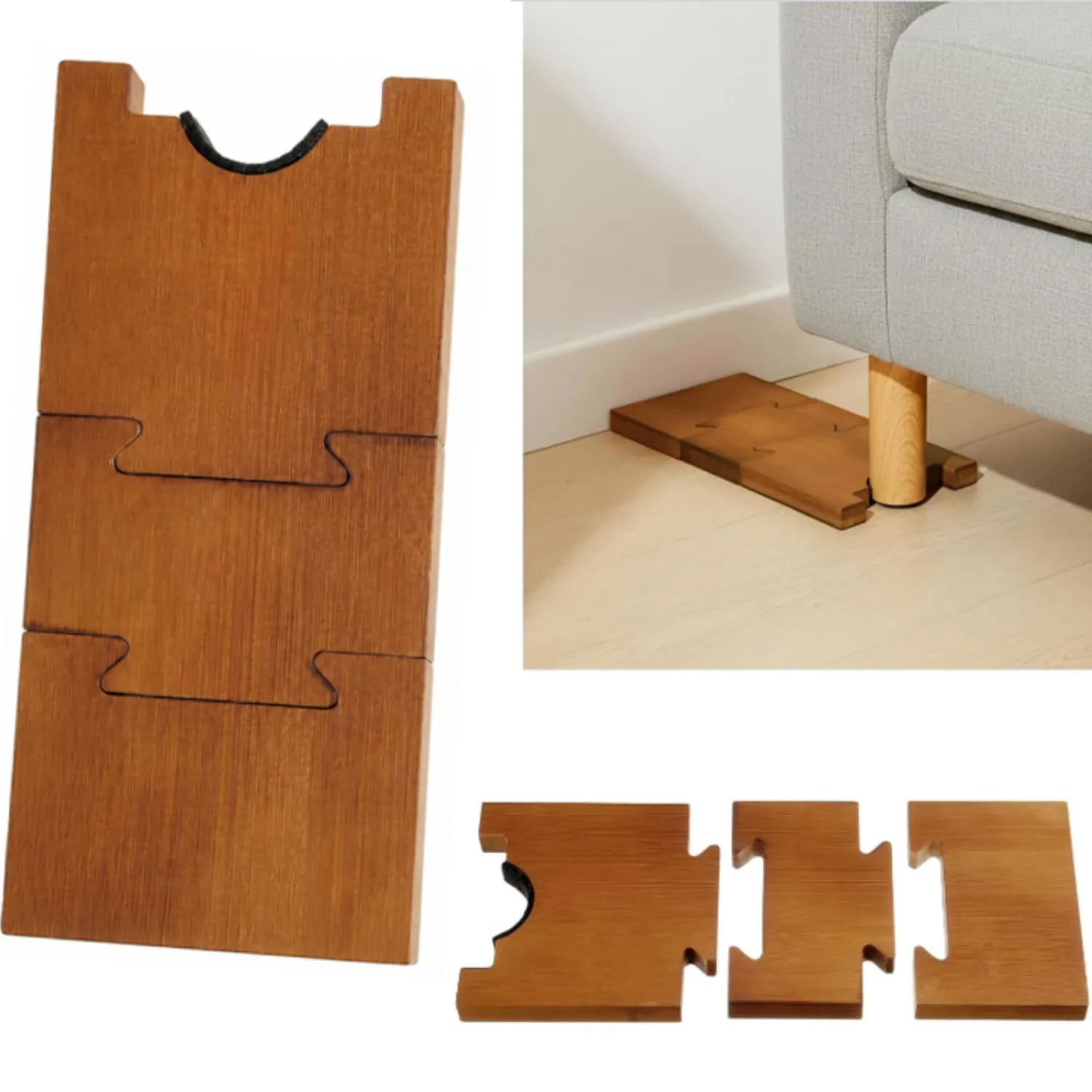 Novabright 1 Pcs Wood Couch Wall Spacer Stopper, Adjustable,Brown