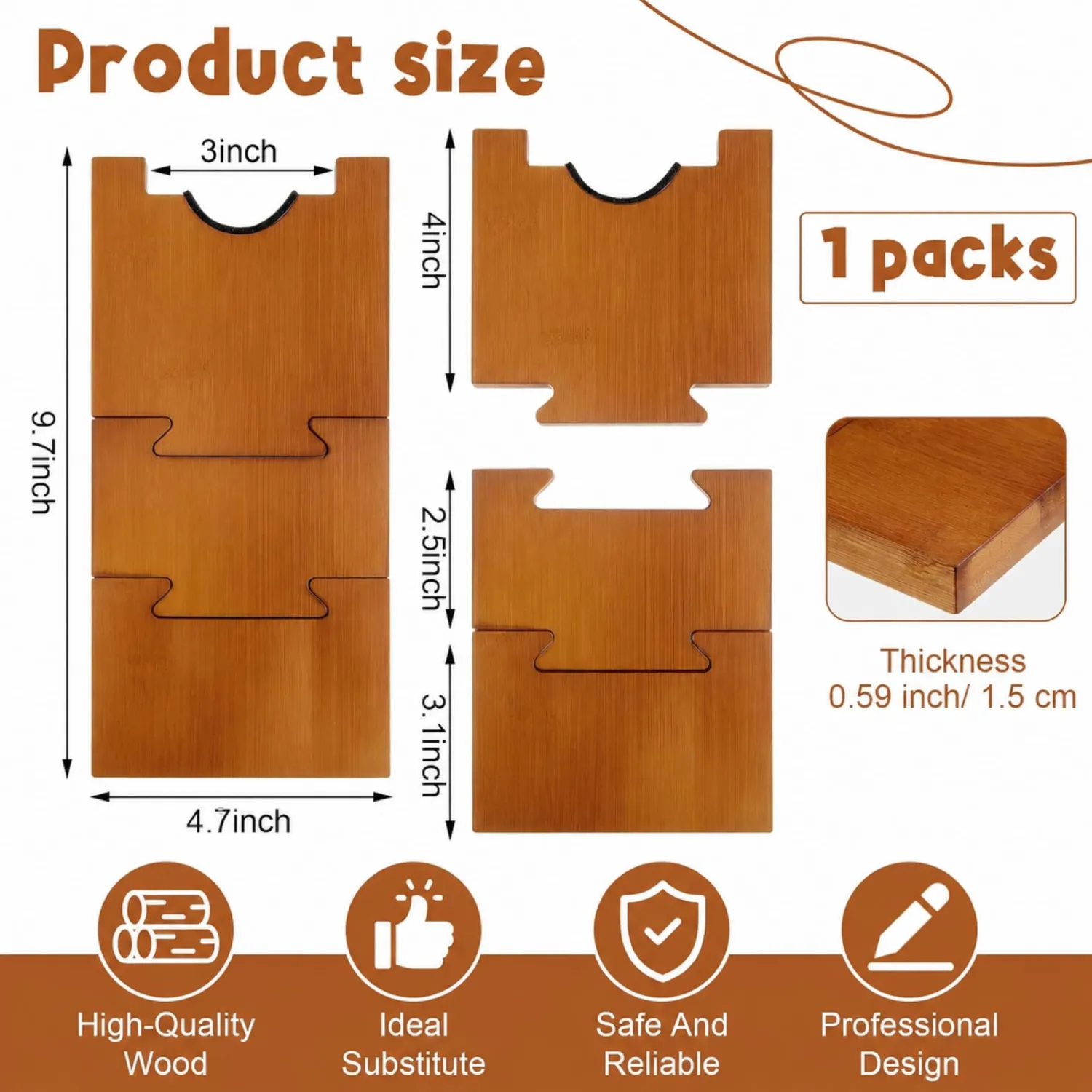Novabright 1 Pcs Wood Couch Wall Spacer Stopper, Adjustable,Brown