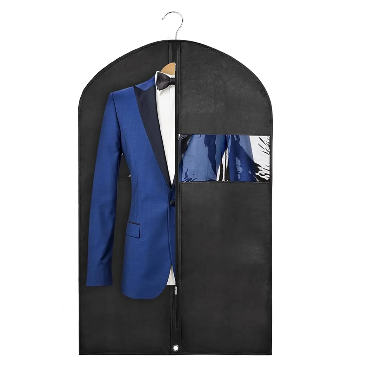 43" Black Garment Bags for Hanging Clothes Storage and Men Travel with Car, Hanging Suit bag Cover with Zipper, Clear Window and Name Tag for Shirt, Jacket, Suit, Coat (1)