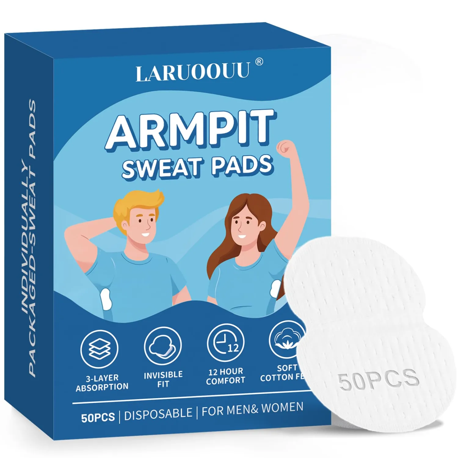Armpit Sweat Pads for Women & Men, Disposable Underarm Pads 50PCS