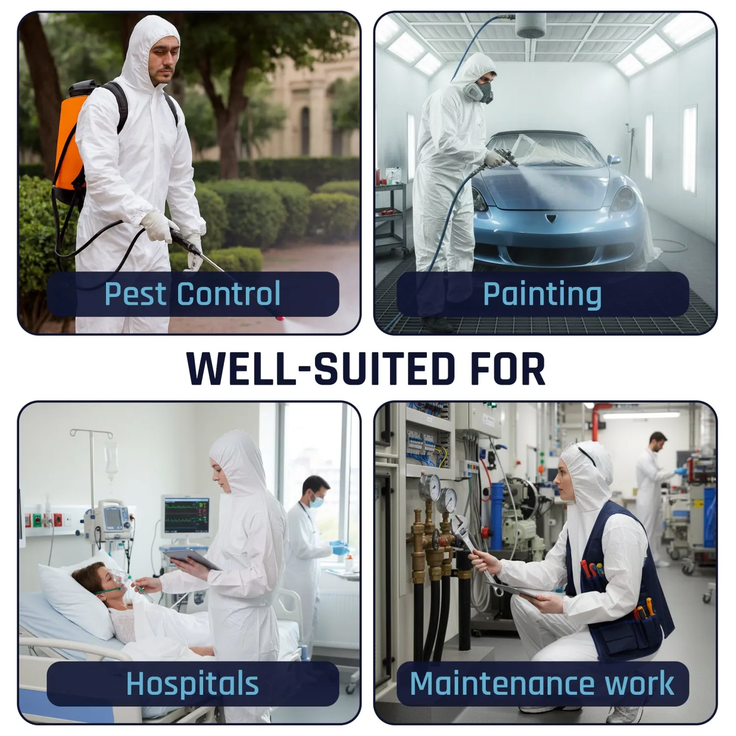 Microporous Disposable Coveralls, Protective Suit with Elastic Wrists & Ankles, Optional Hood & Boots